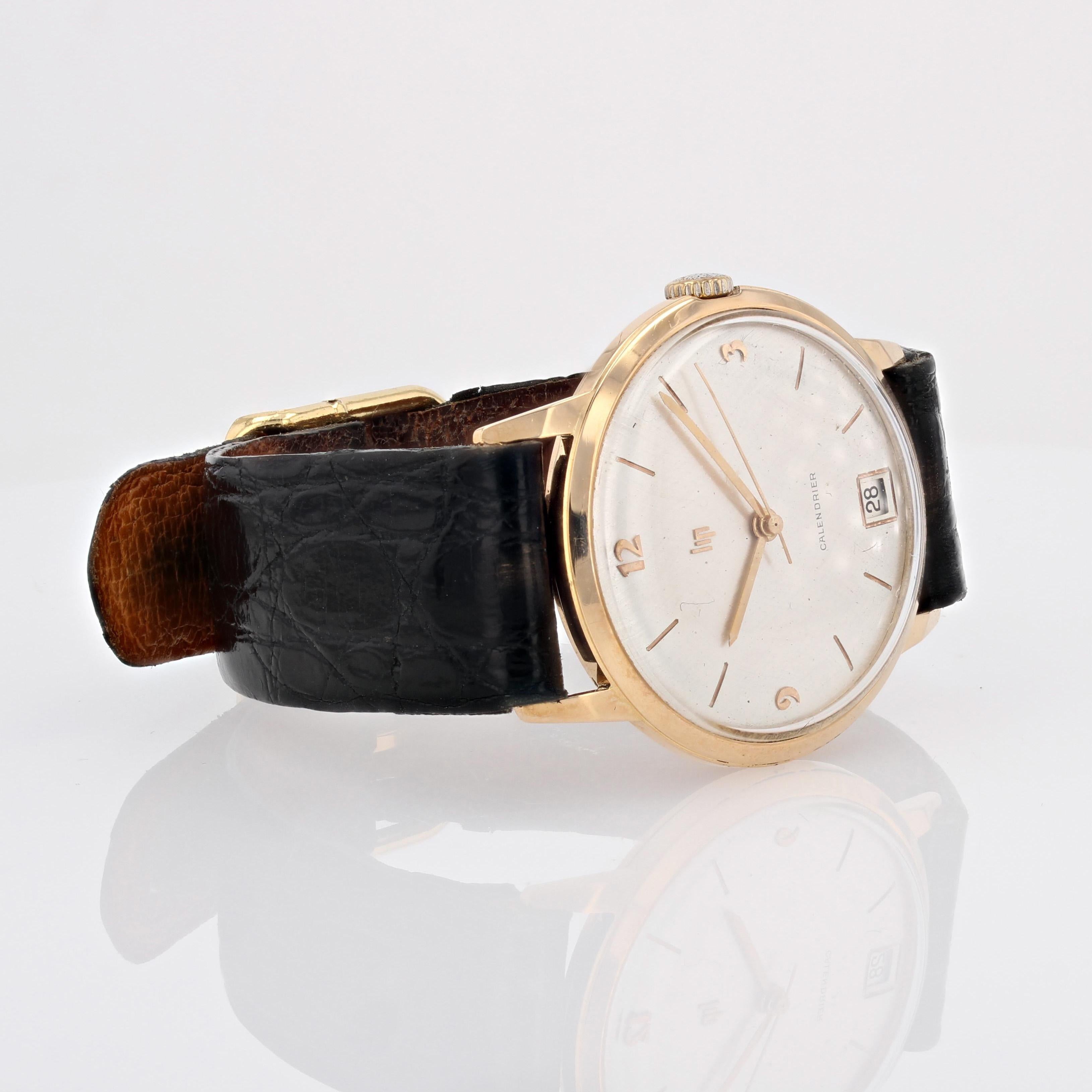 1960s Retro 18 karat Yellow Gold Lip Calendrier Mechanical Men Watch 1