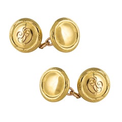 1960s Retro 14 Karat Yellow Gold Round Shape Cufflinks