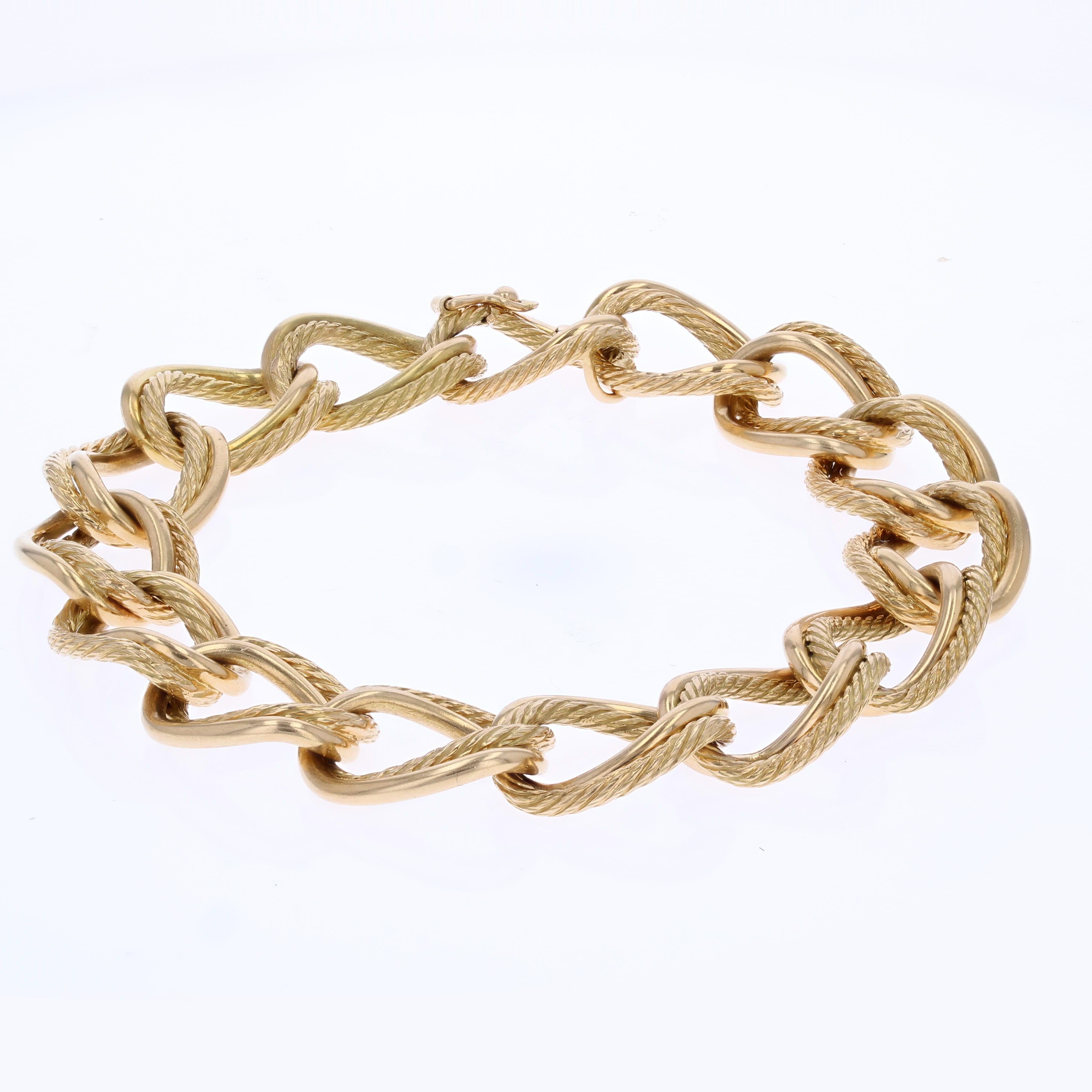 1960s Retro 18 Karat Yellow Gold Twisted Curb Chain Bracelet For Sale 6