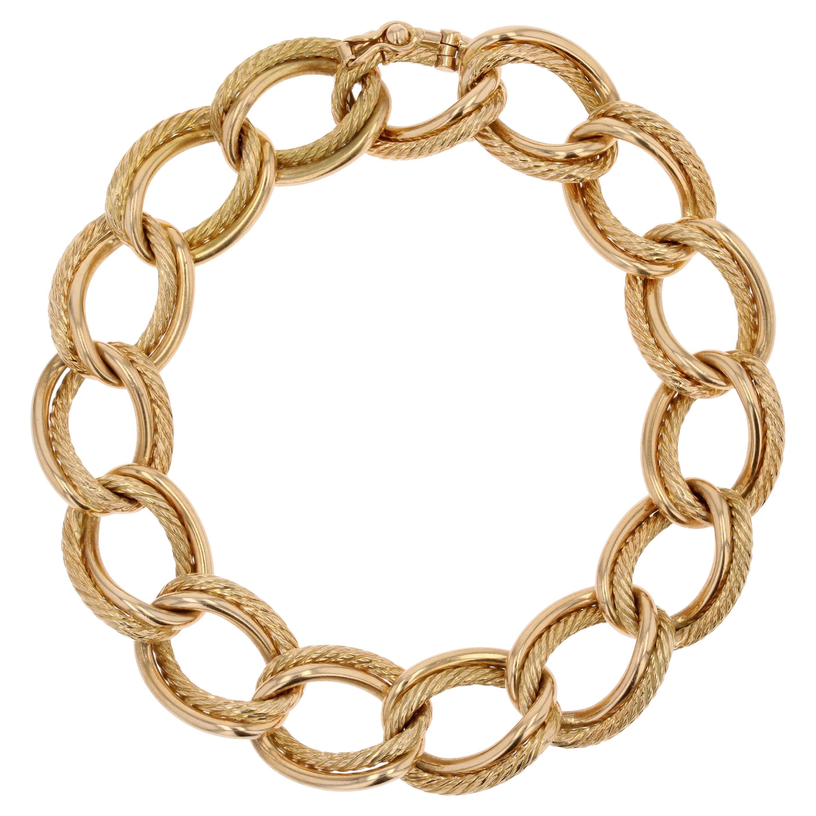 1960s Retro 18 Karat Yellow Gold Twisted Curb Chain Bracelet