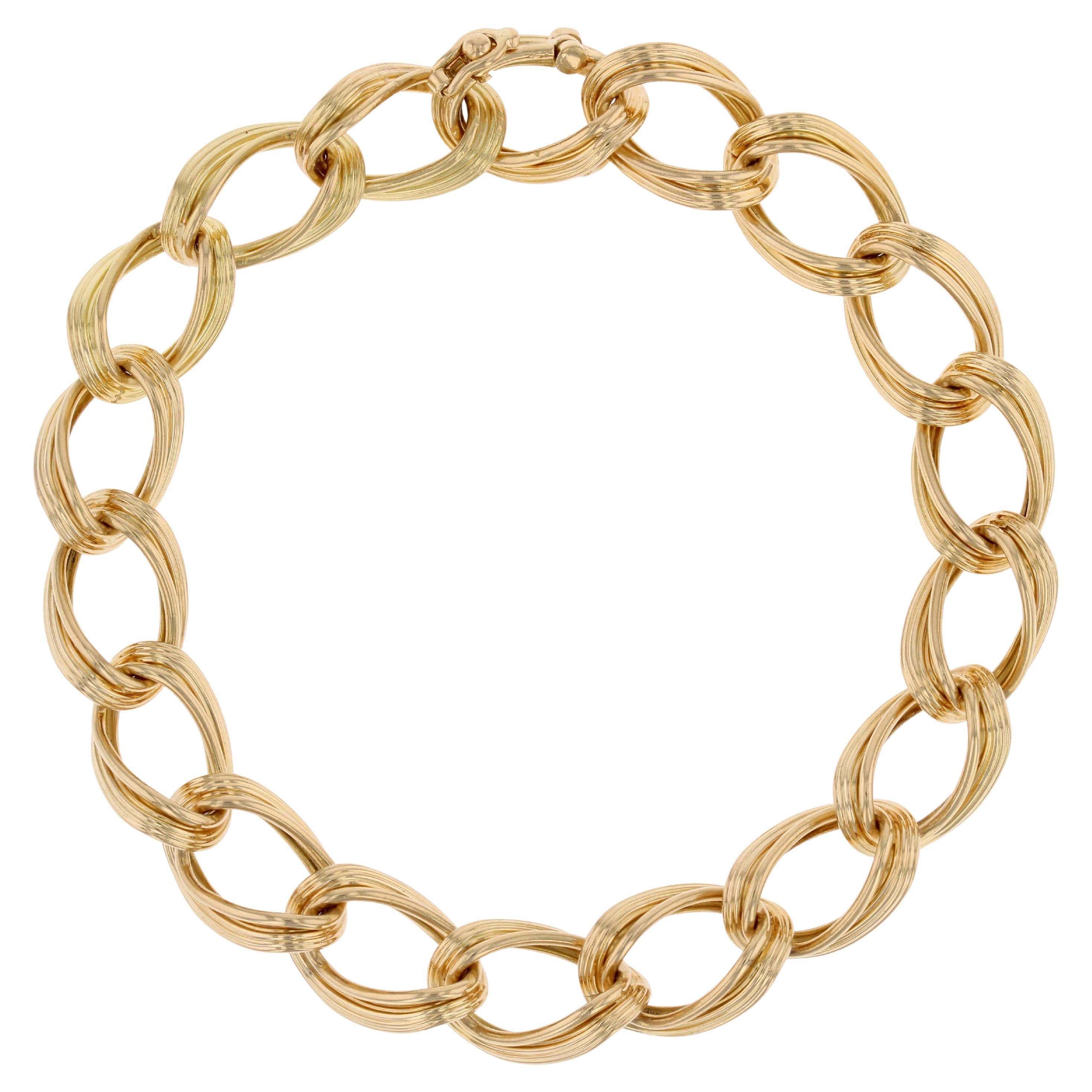 1960s Retro 18 Karat Yellow Gold Twisted Curb Chain Links Bracelet