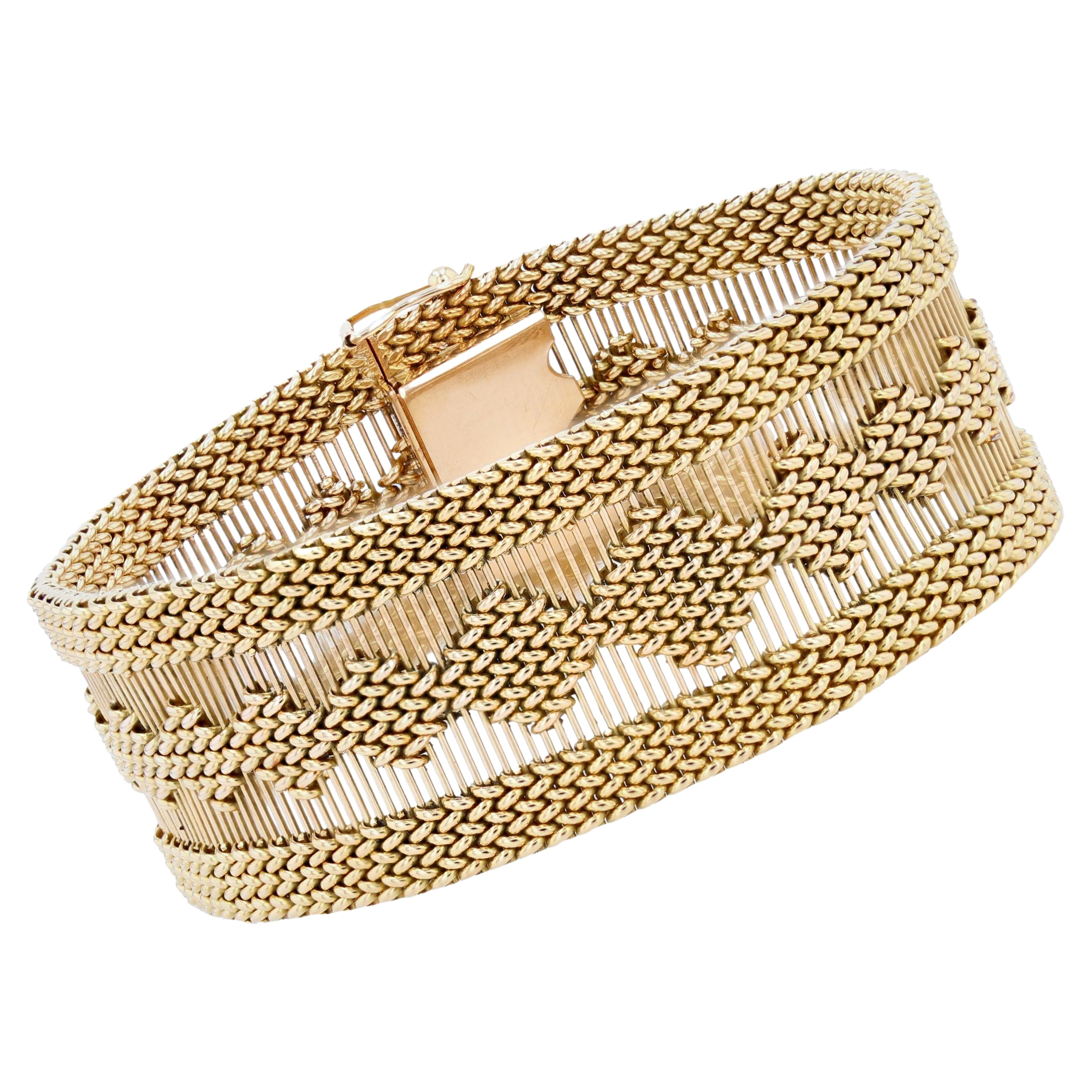 Bracciale retrò anni '60 in oro giallo 18 carati con intreccio