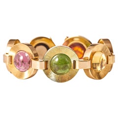 1960s Retro 18kt Gold 77cts. Gemstone Bracelet