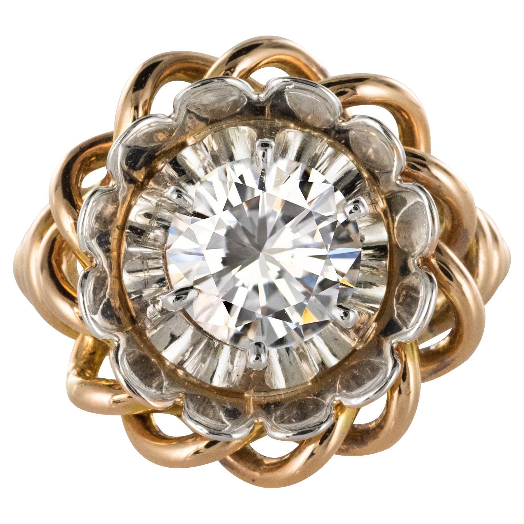 1960s Retro 2.06 Carat Diamond 18 Karat Yellow White Gold Solitary Ring