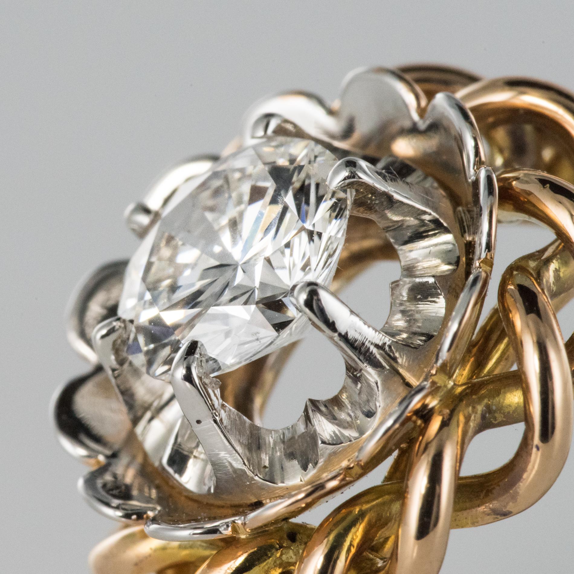 1960s Retro 2.06 Carat Diamond 18 Karat Yellow White Gold Solitary Ring For Sale 4