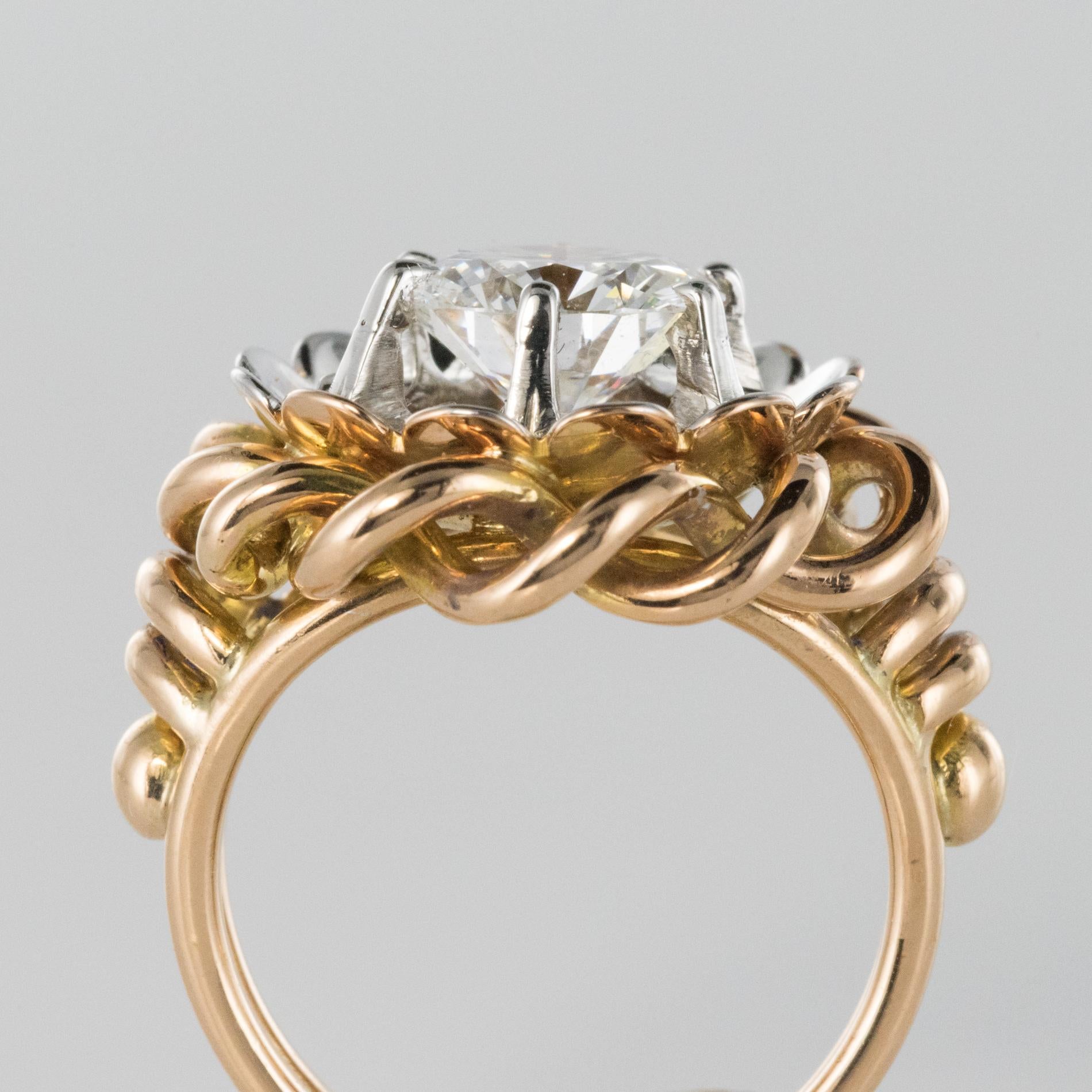 1960s Retro 2.06 Carat Diamond 18 Karat Yellow White Gold Solitary Ring For Sale 5