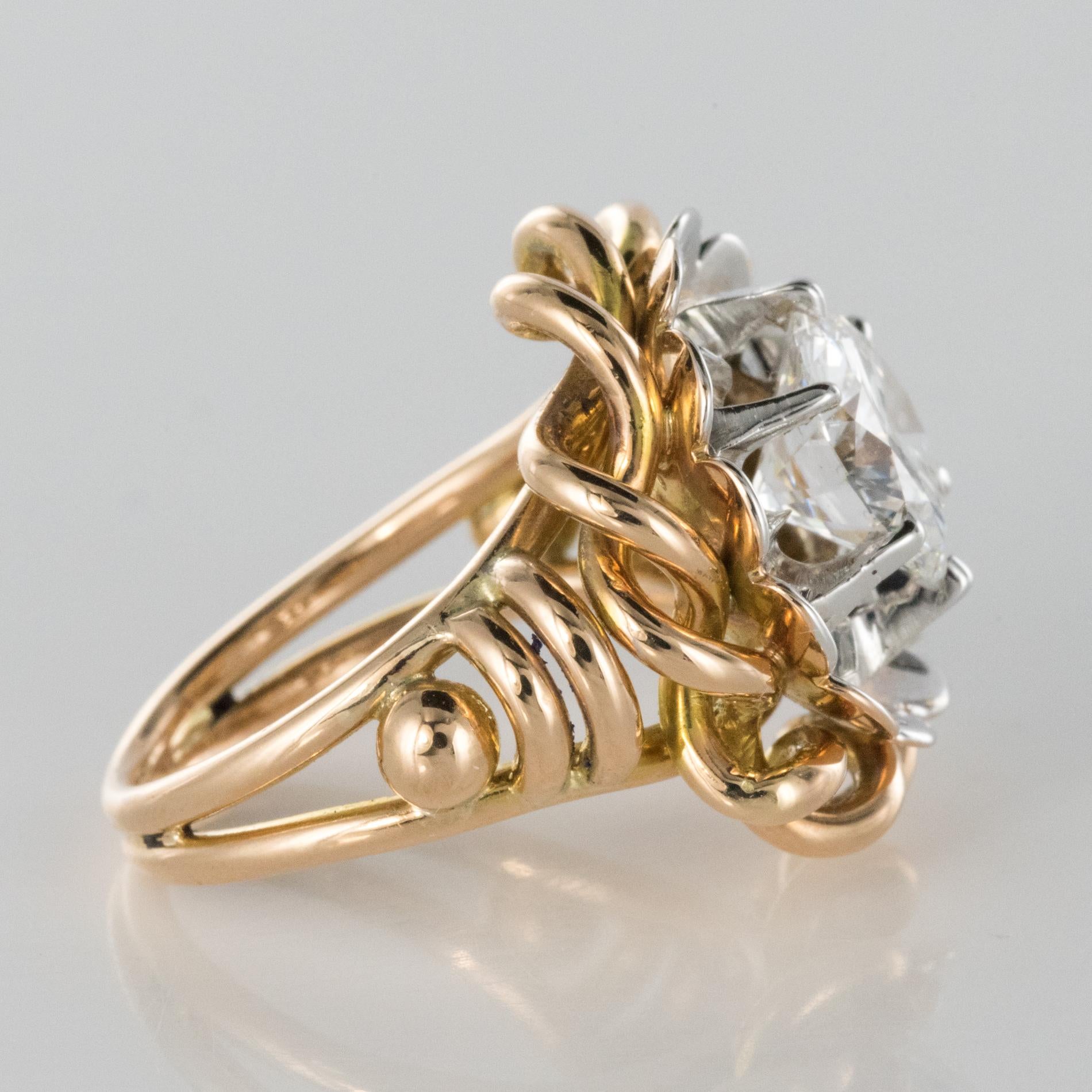 1960s Retro 2.06 Carat Diamond 18 Karat Yellow White Gold Solitary Ring For Sale 7