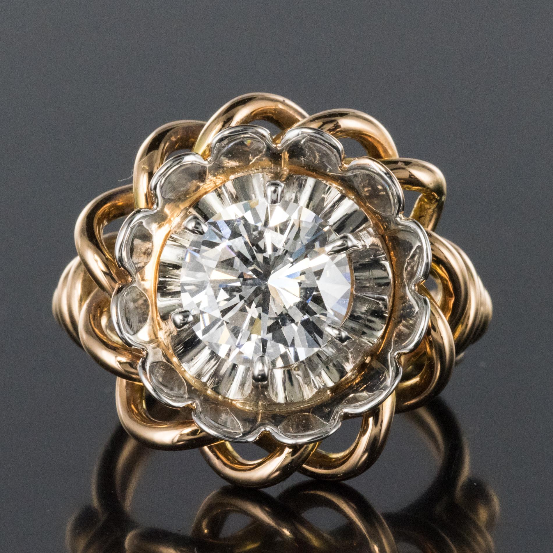 1960s Retro 2.06 Carat Diamond 18 Karat Yellow White Gold Solitary Ring For Sale 8