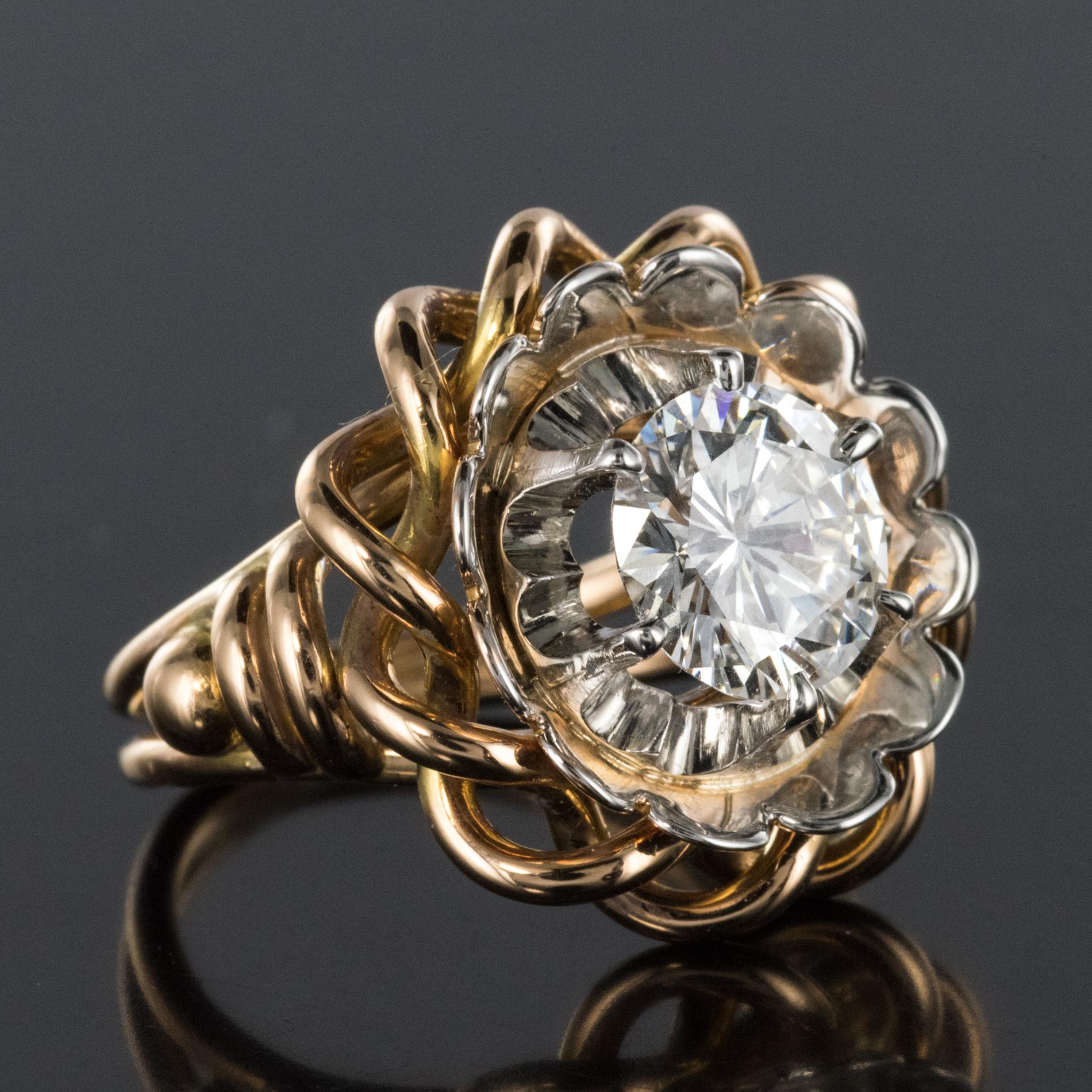 1960s Retro 2.06 Carat Diamond 18 Karat Yellow White Gold Solitary Ring For Sale 9