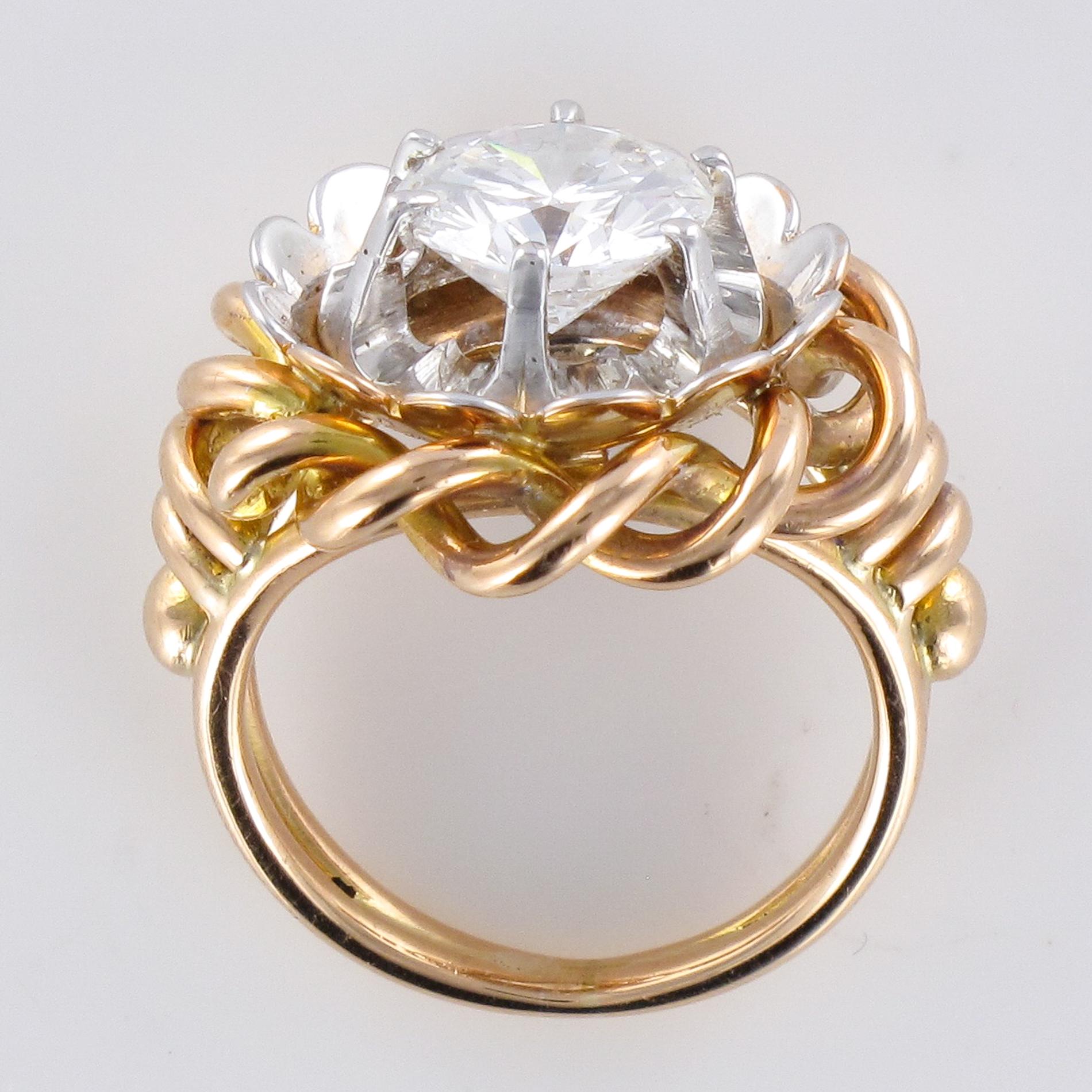 1960s Retro 2.06 Carat Diamond 18 Karat Yellow White Gold Solitary Ring For Sale 10