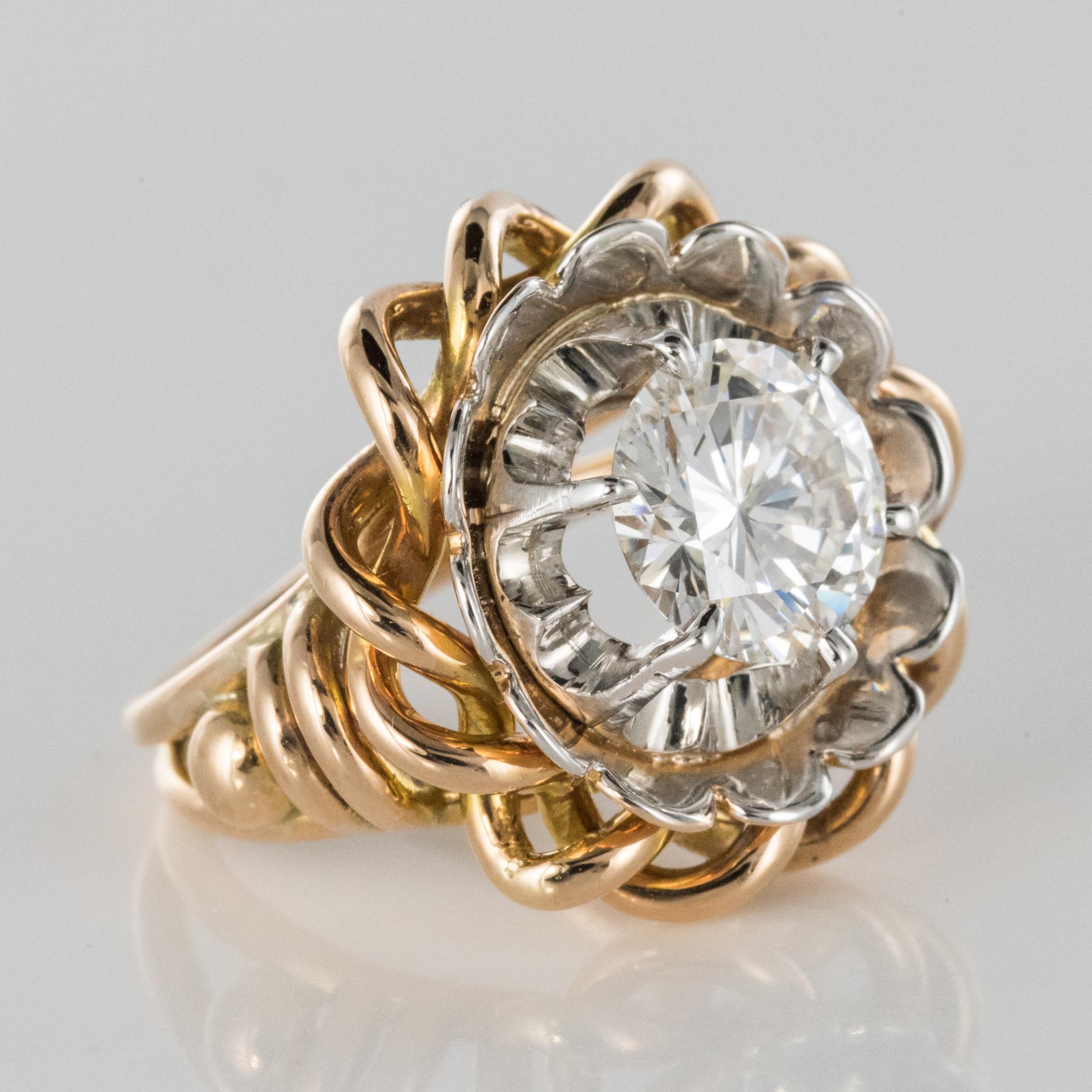 1960s Retro 2.06 Carat Diamond 18 Karat Yellow White Gold Solitary Ring For Sale 2