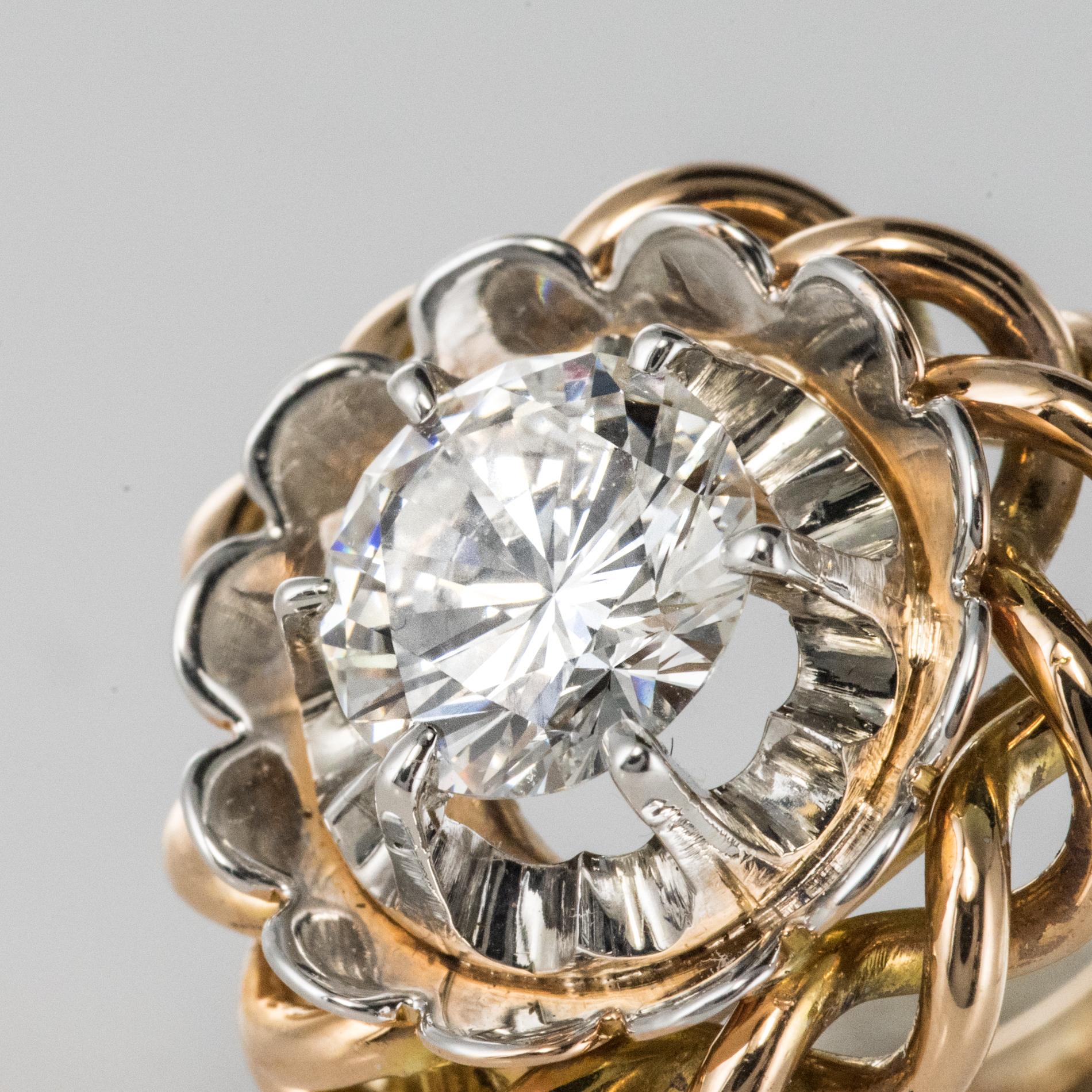 1960s Retro 2.06 Carat Diamond 18 Karat Yellow White Gold Solitary Ring For Sale 3