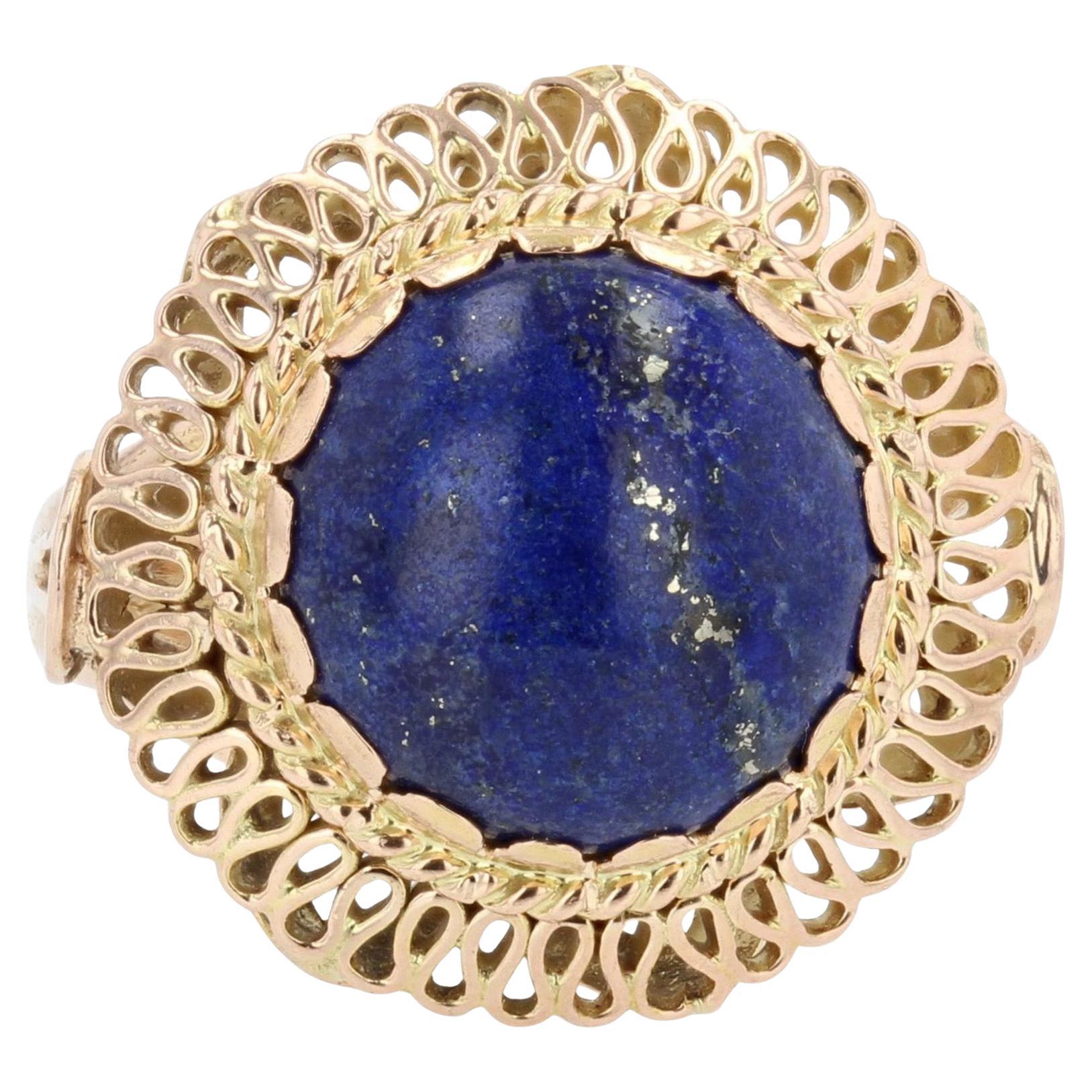 Anello retrò degli anni 
60 con lapislazzuli da 4,25 carati e oro giallo da 18 carati