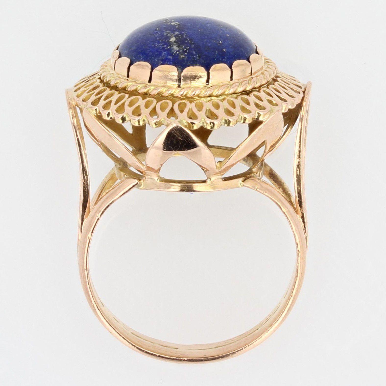 1960s Retro 4, 25 Carat Lapis Lazuli 18 Karat Yellow Gold Ring For Sale 4