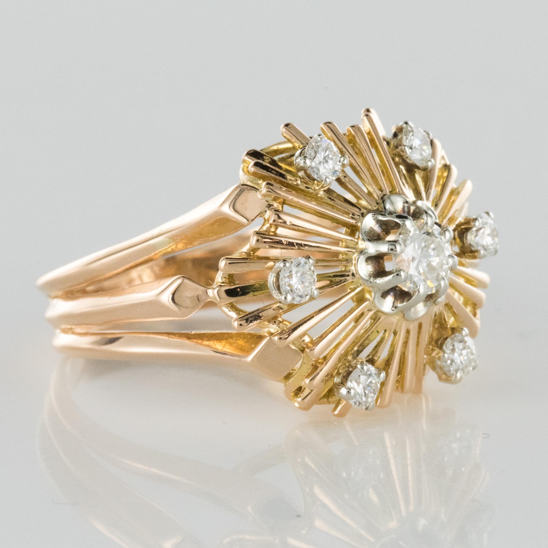 1960s Retro Diamond 18 Karat Rose Gold Radiant Ring For Sale 5