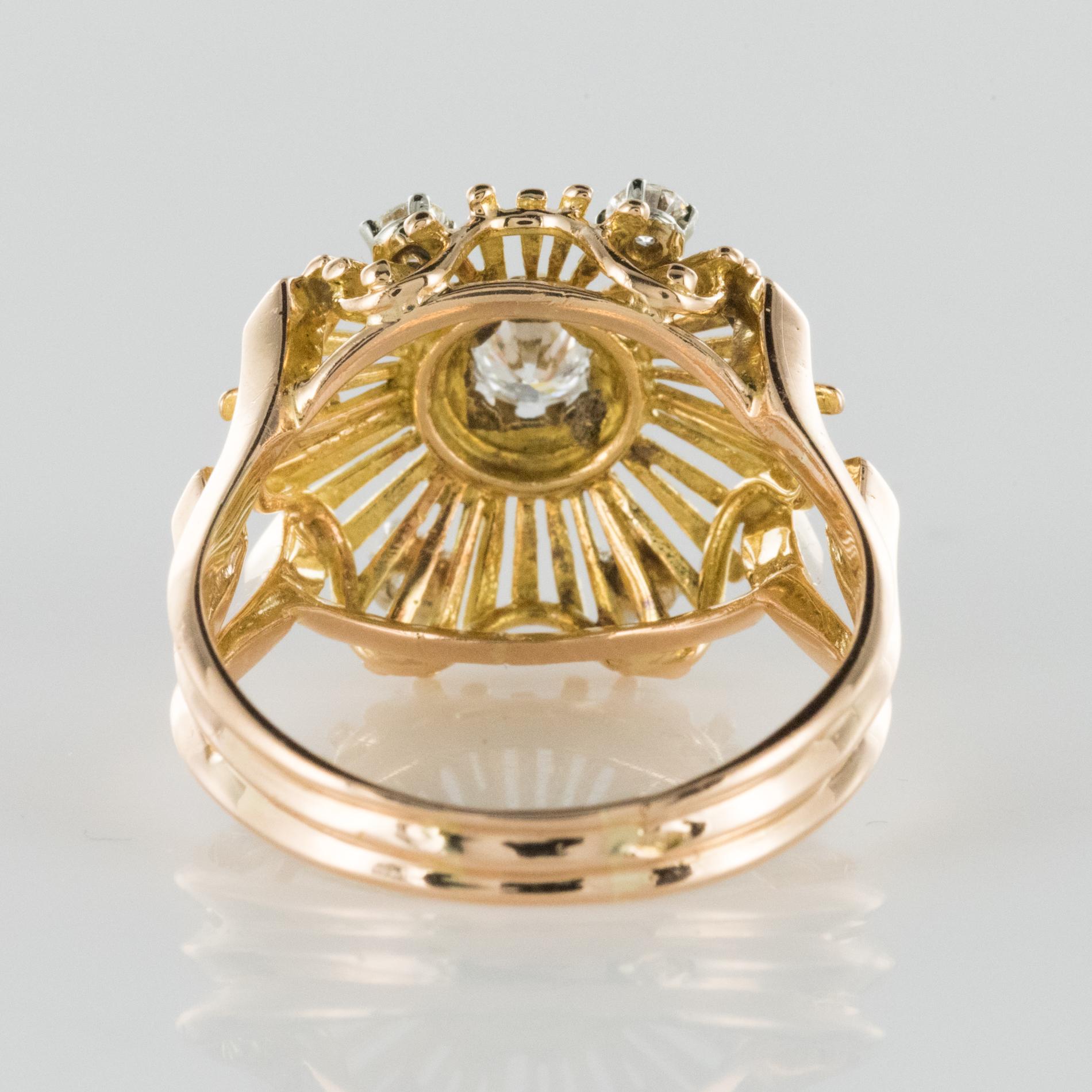 1960er Jahre Retro Diamant 18 Karat Rose Gold Radiant Ring im Angebot 6