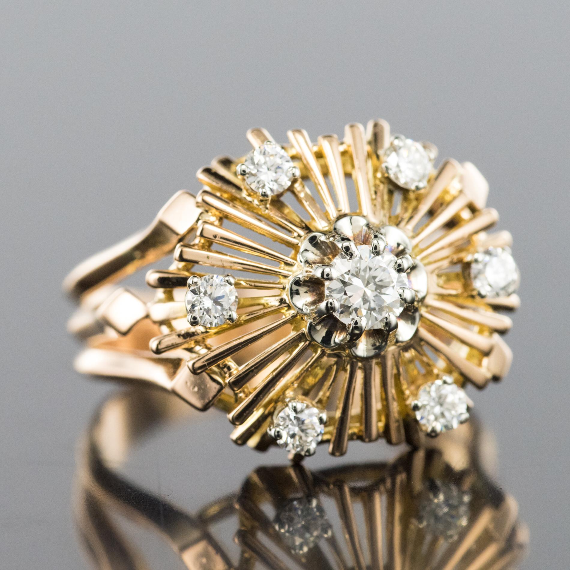 1960er Jahre Retro Diamant 18 Karat Rose Gold Radiant Ring im Angebot 7