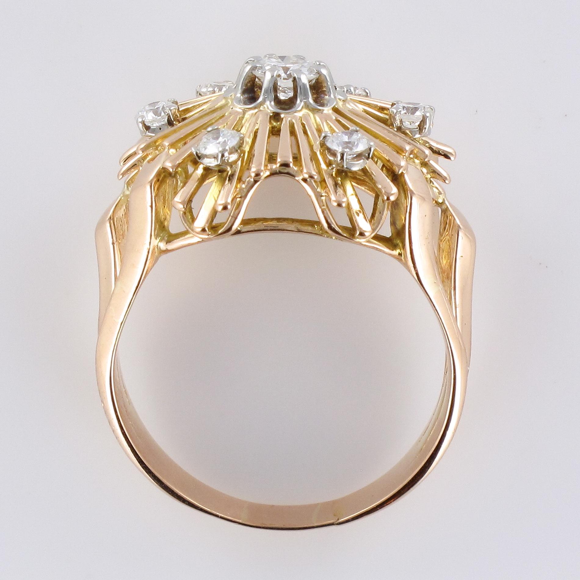 1960s Retro Diamond 18 Karat Rose Gold Radiant Ring For Sale 9
