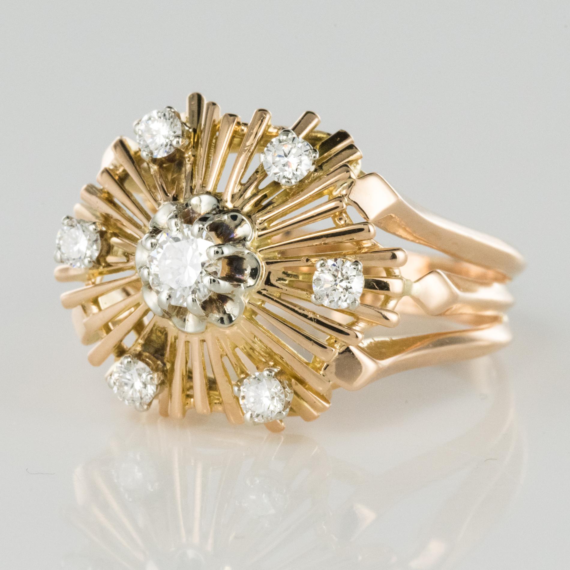 Brilliant Cut 1960s Retro Diamond 18 Karat Rose Gold Radiant Ring For Sale