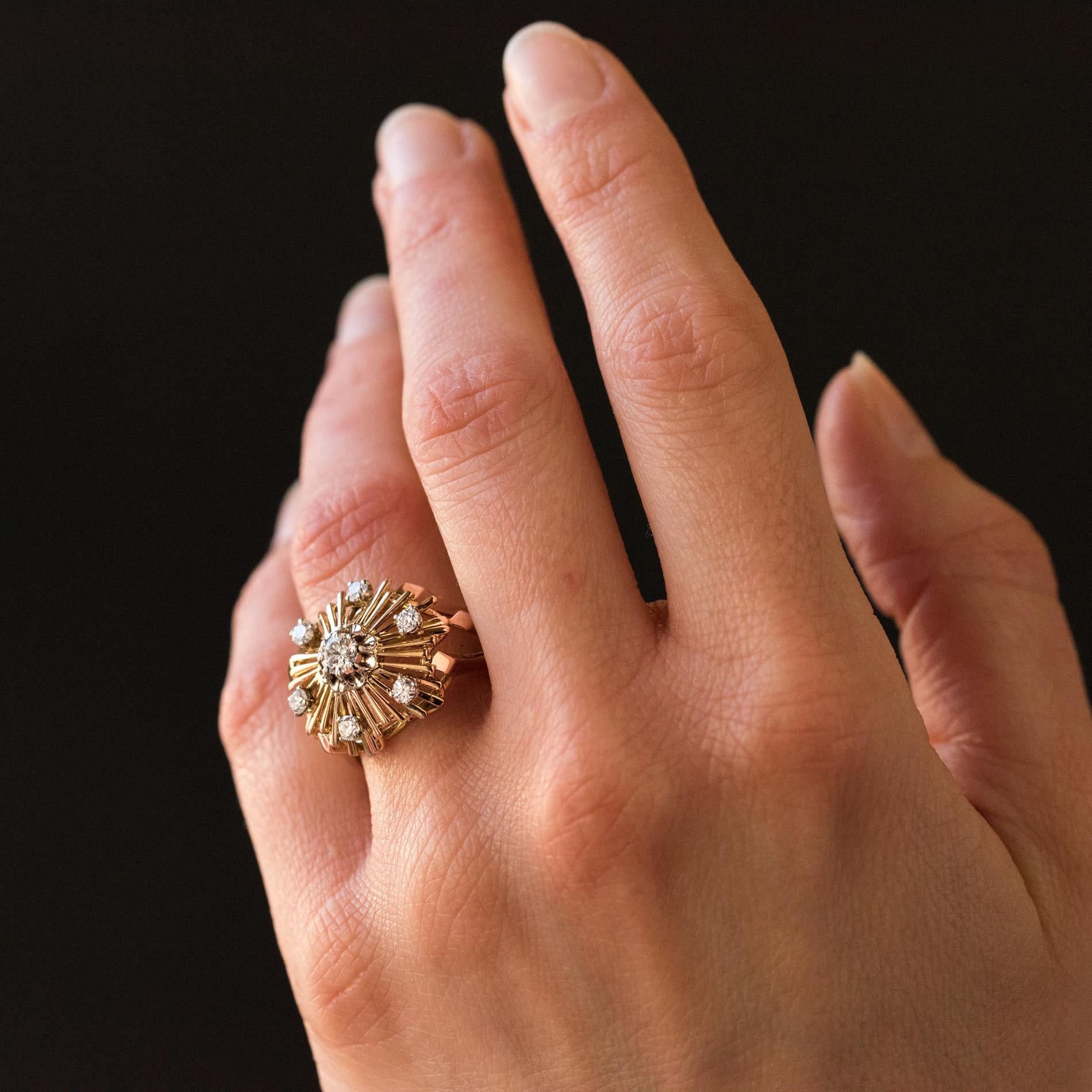 1960s Retro Diamond 18 Karat Rose Gold Radiant Ring For Sale 2