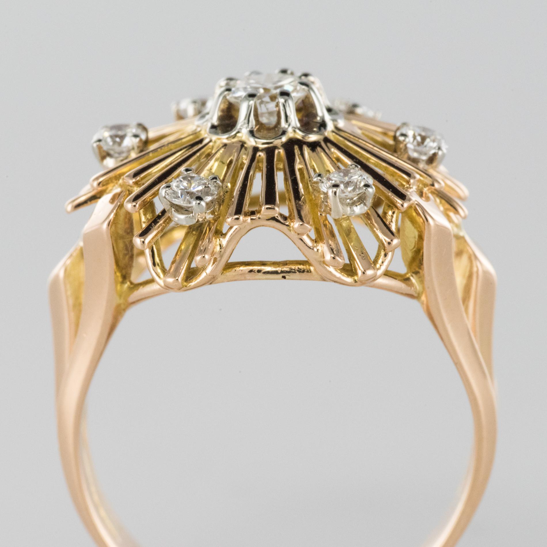 1960s Retro Diamond 18 Karat Rose Gold Radiant Ring For Sale 3