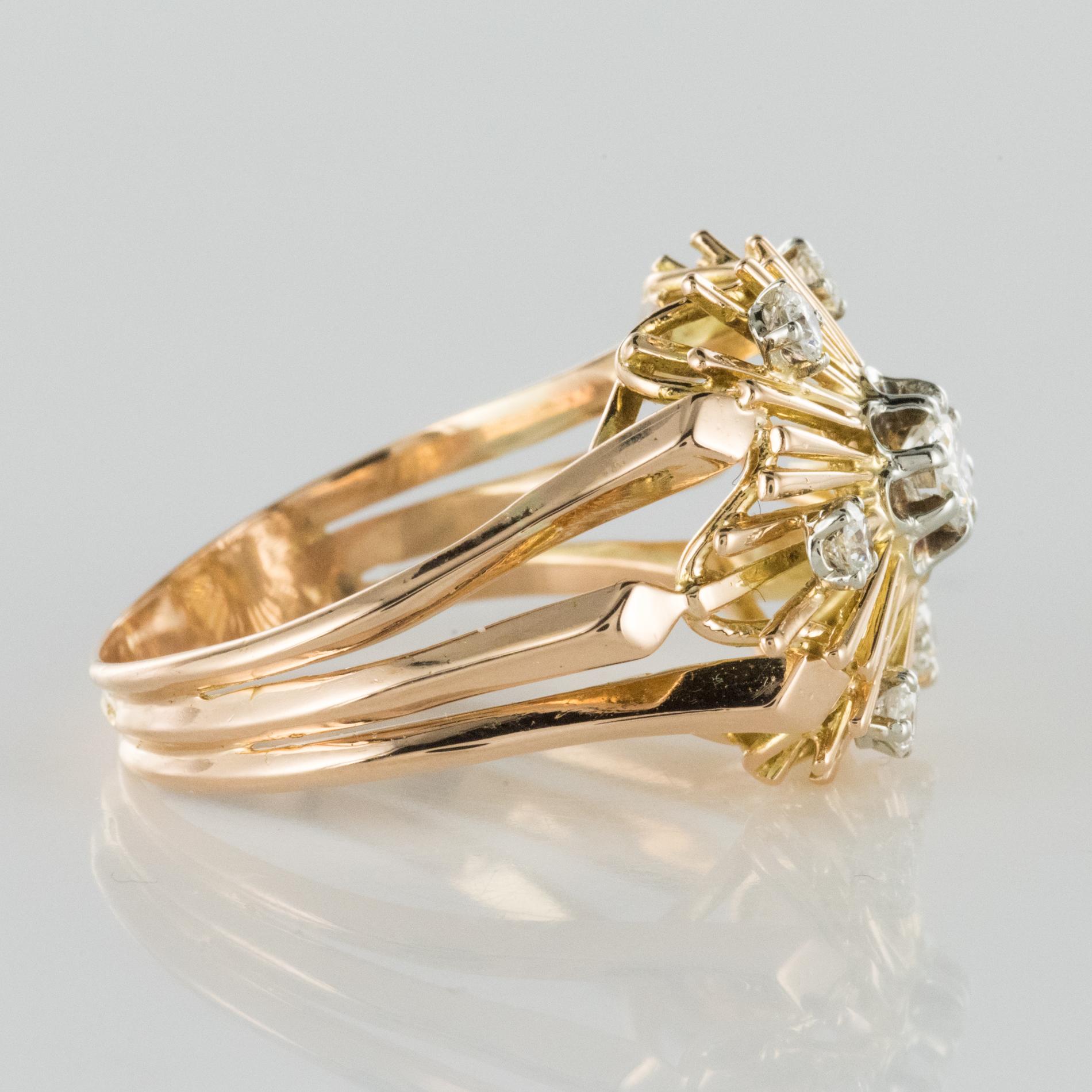 1960er Jahre Retro Diamant 18 Karat Rose Gold Radiant Ring im Angebot 4