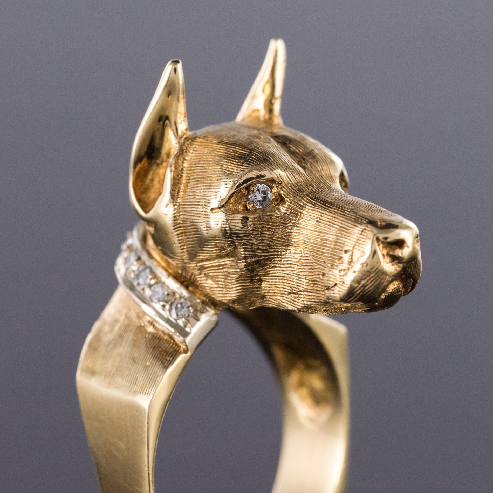 1960s Diamonds 14 Karat Yellow Gold Retro Dog-Shaped Ring For Sale 5