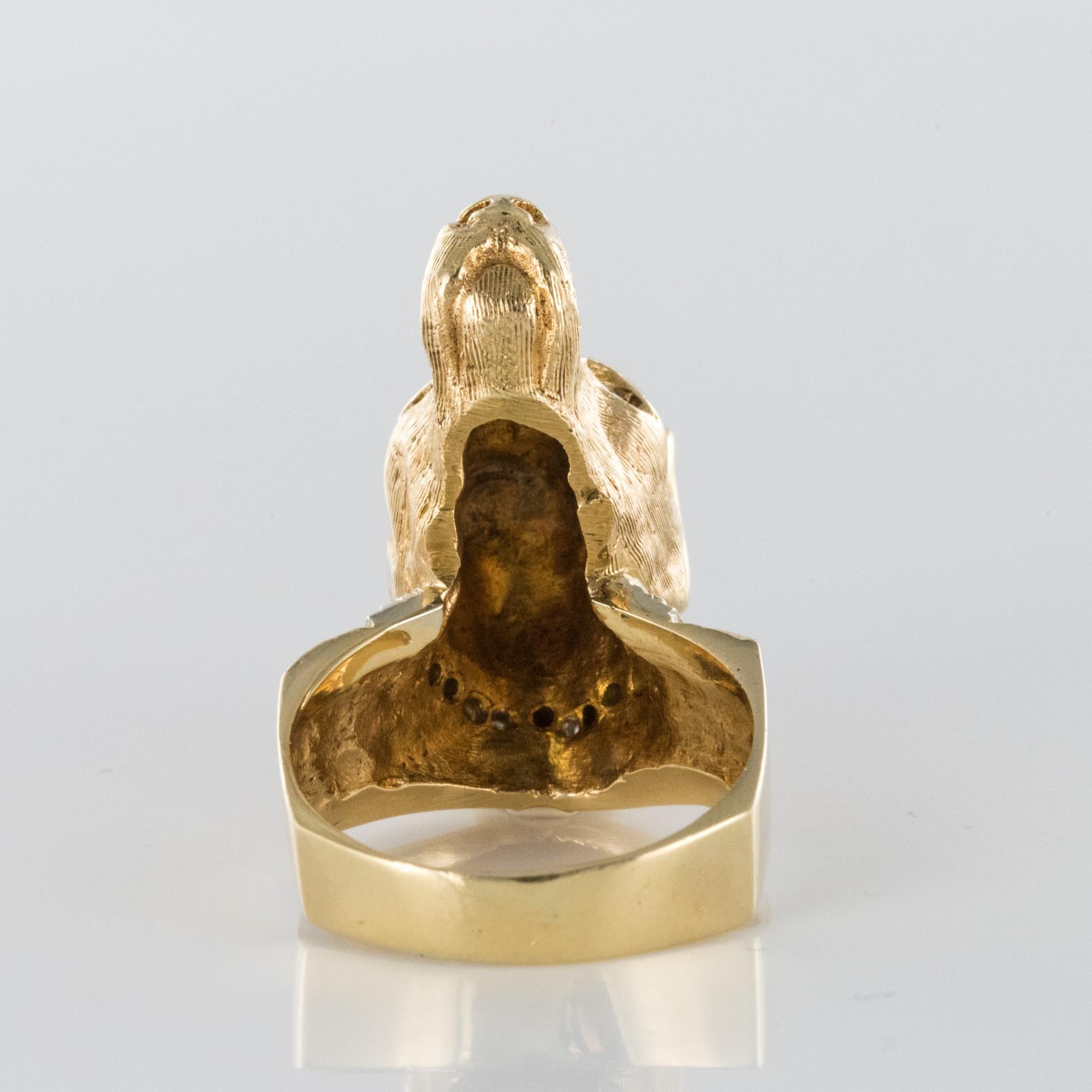 1960s Diamonds 14 Karat Yellow Gold Retro Dog-Shaped Ring For Sale 7
