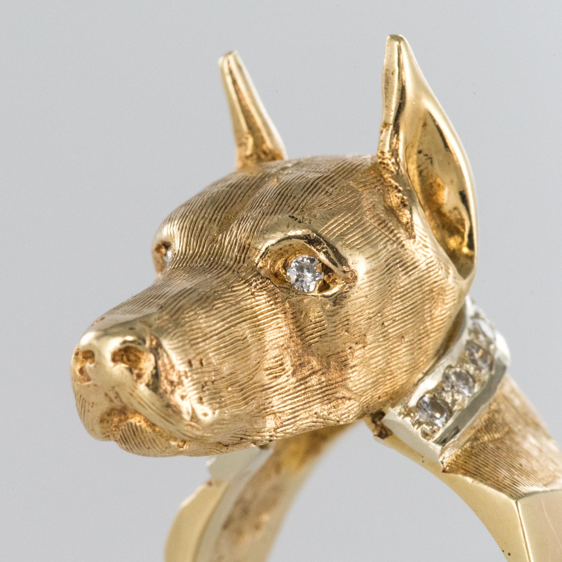 1960er Jahre Diamanten 14 Karat Gelbgold Retro-Ring in Hundeform Damen im Angebot