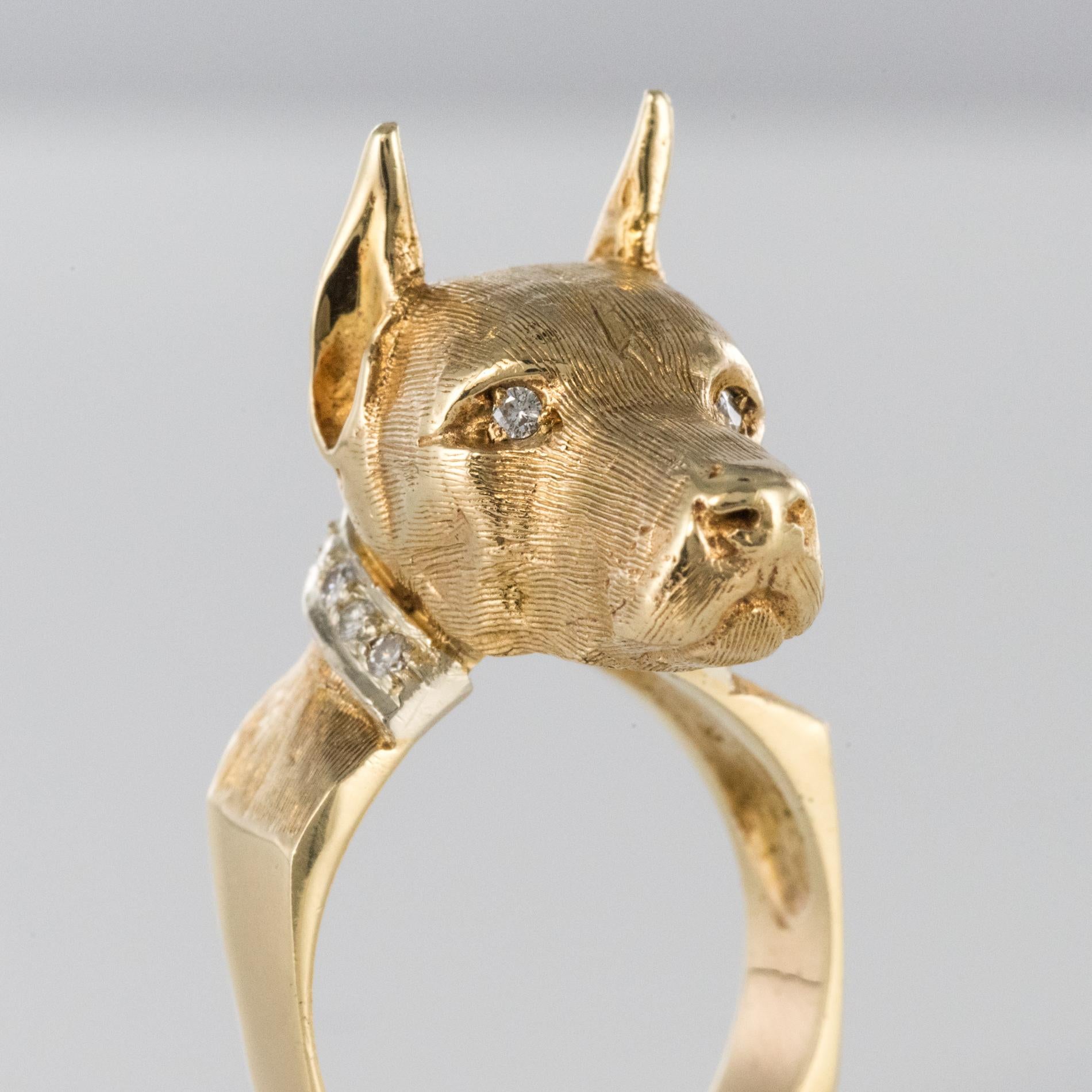 1960s Diamonds 14 Karat Yellow Gold Retro Dog-Shaped Ring For Sale 1