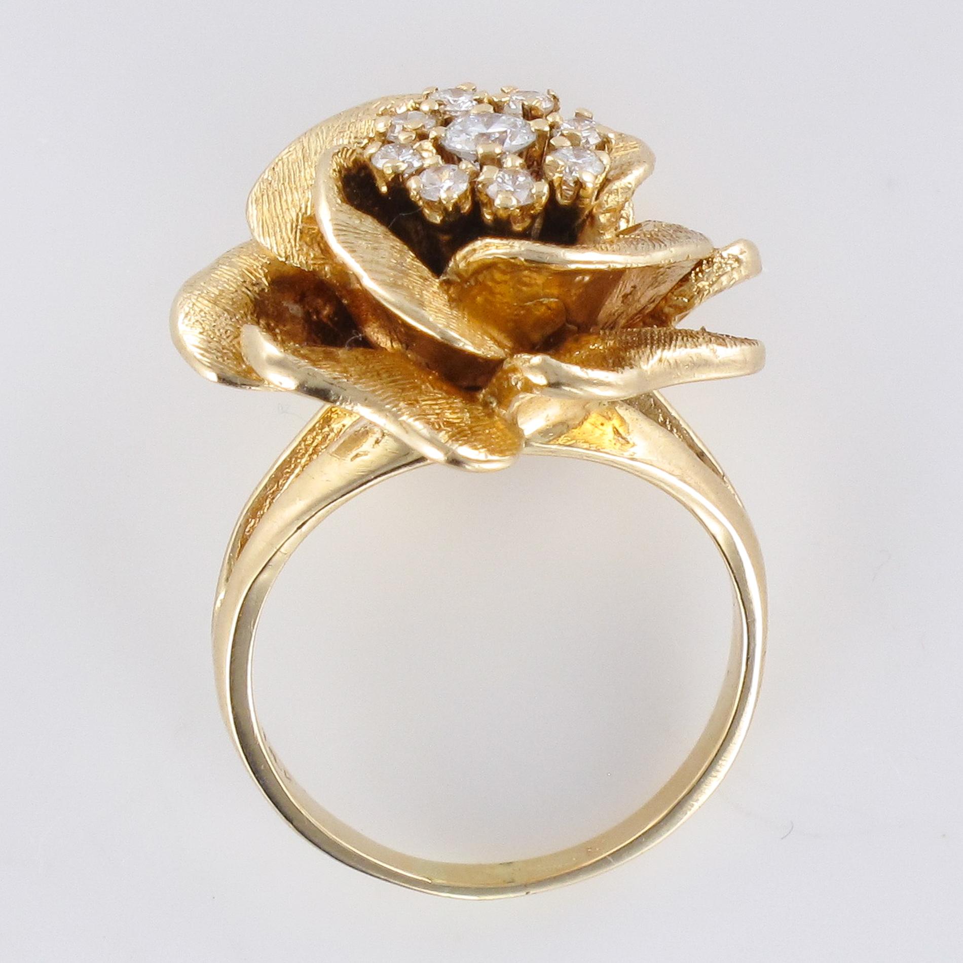 1960s Retro Rose-Shaped Diamonds Yellow Gold Ring 5