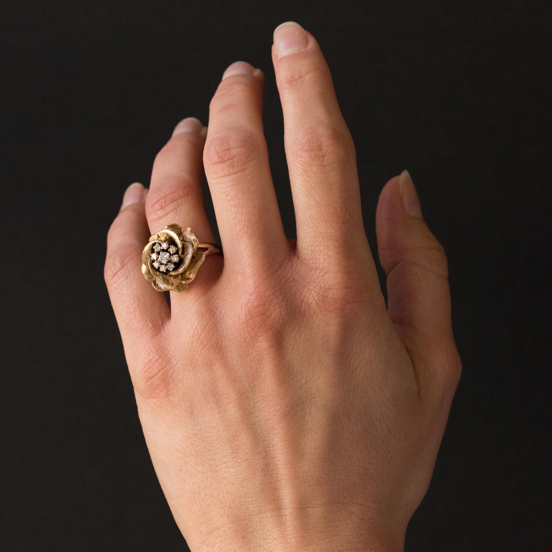 Women's 1960s Retro Rose-Shaped Diamonds Yellow Gold Ring