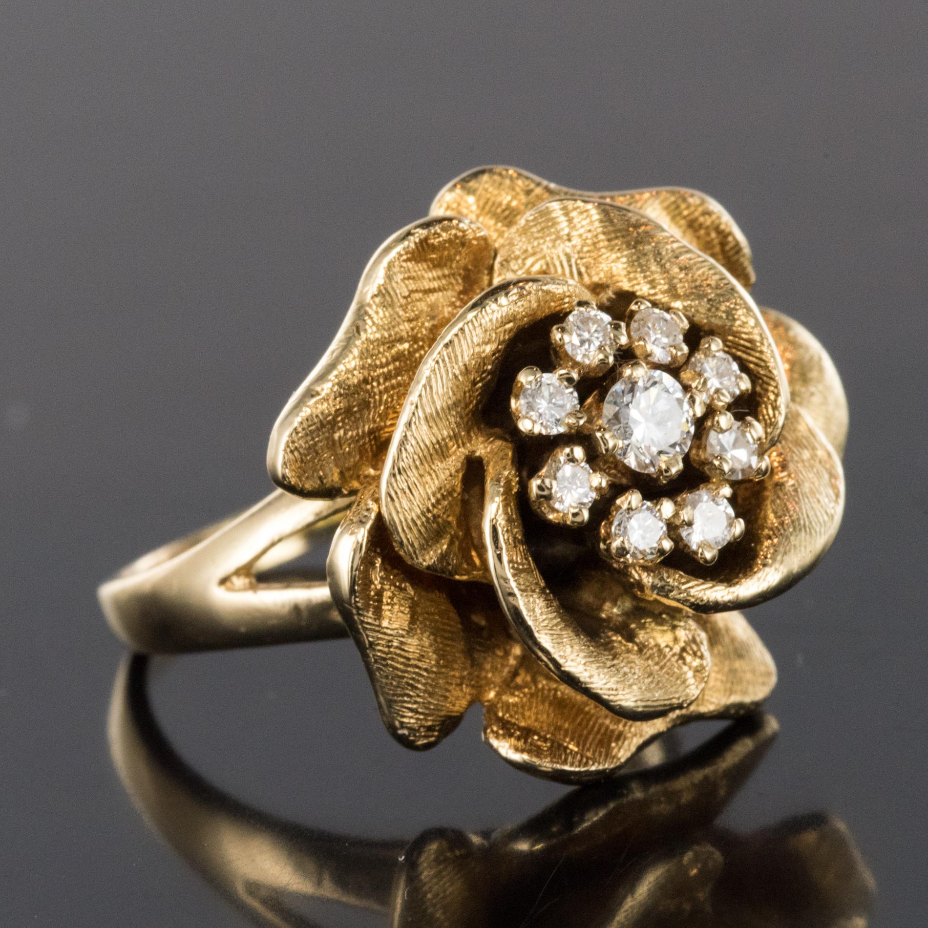 1960s Retro Rose-Shaped Diamonds Yellow Gold Ring 1