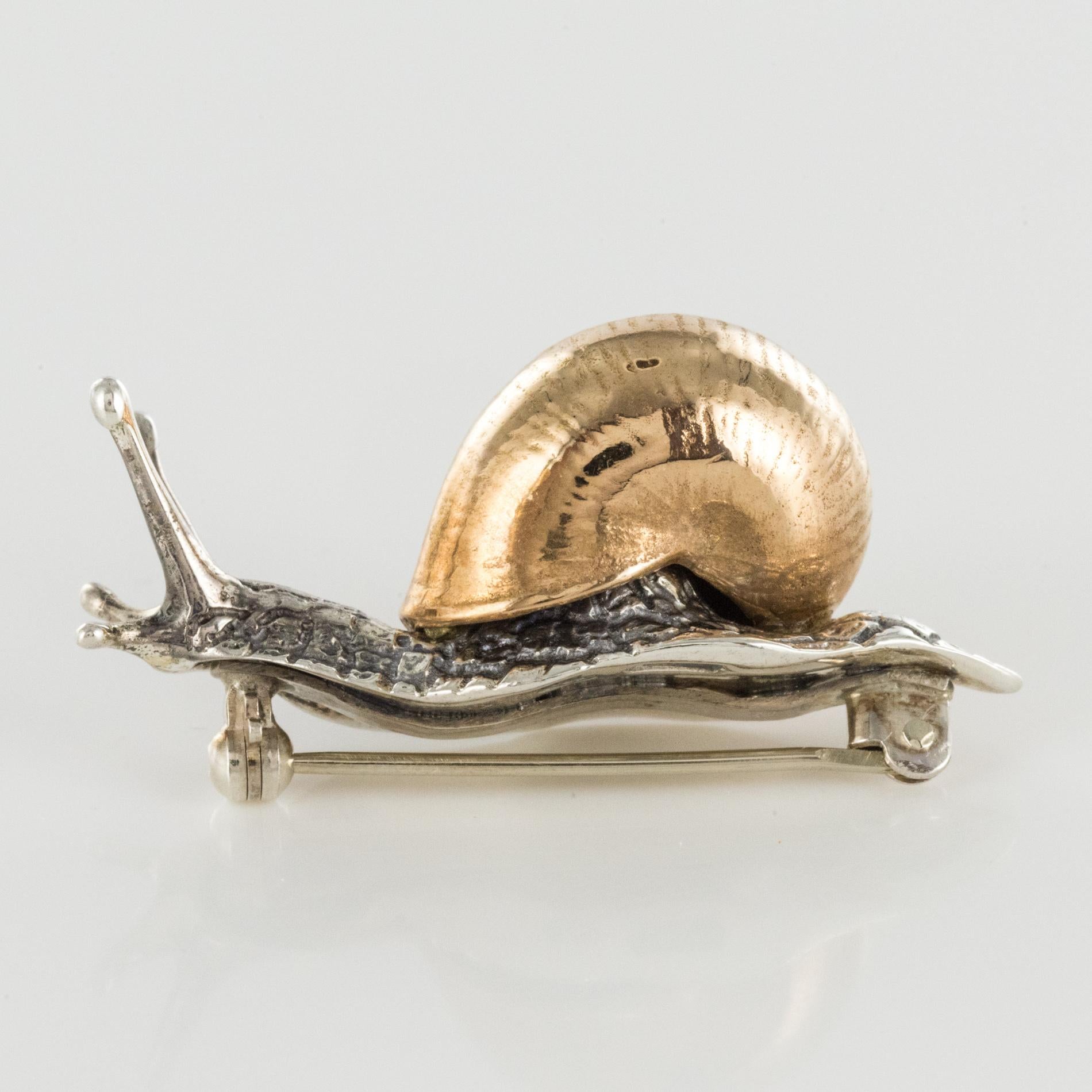 1960s Retro Silver Vermeil Snail Brooch 6