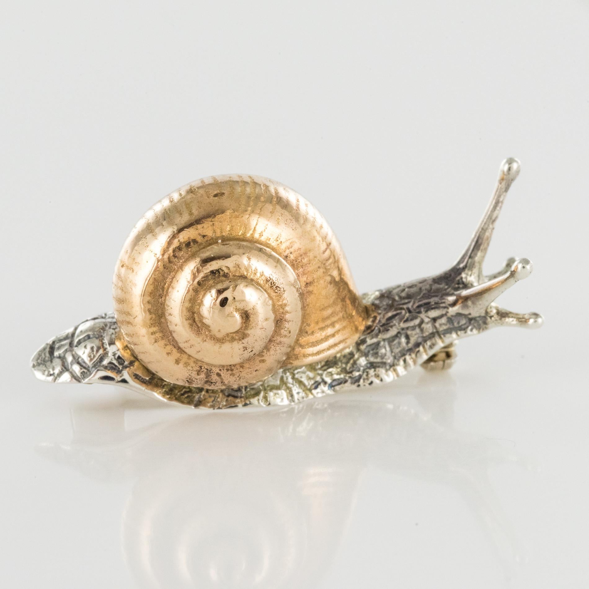 1960s Retro Silver Vermeil Snail Brooch 7