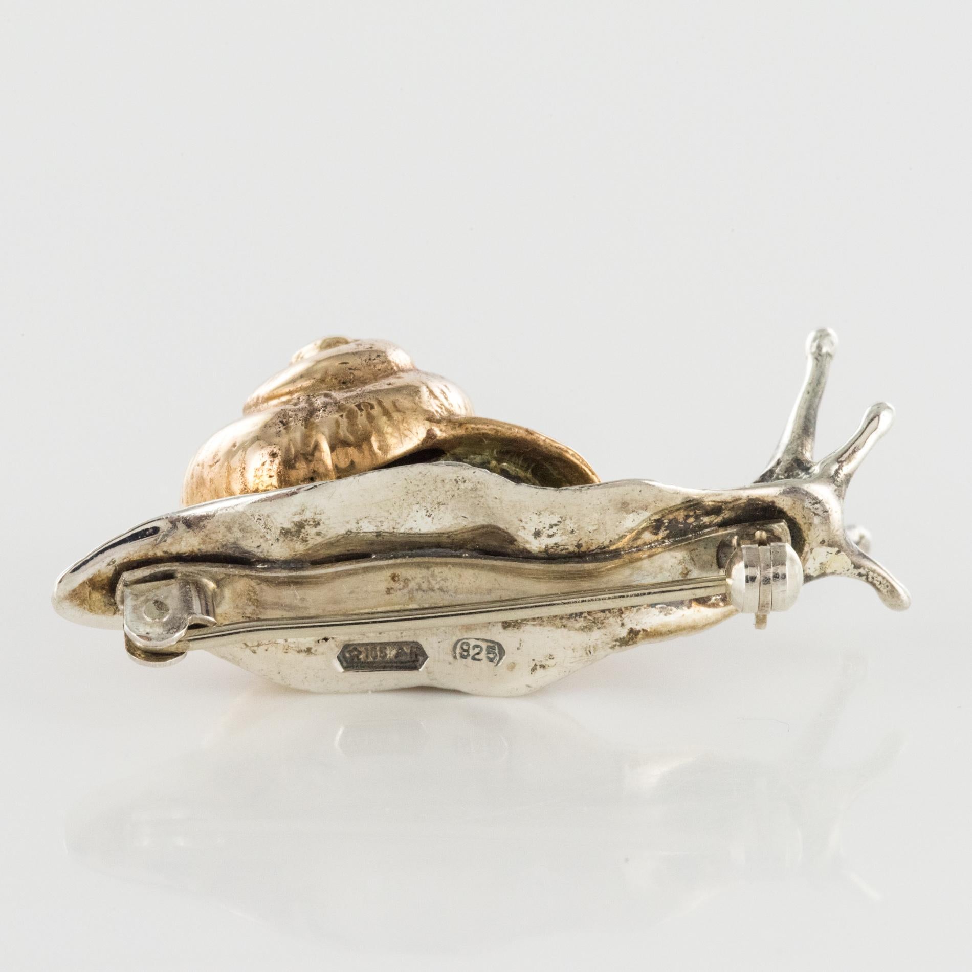 1960s Retro Silver Vermeil Snail Brooch 8