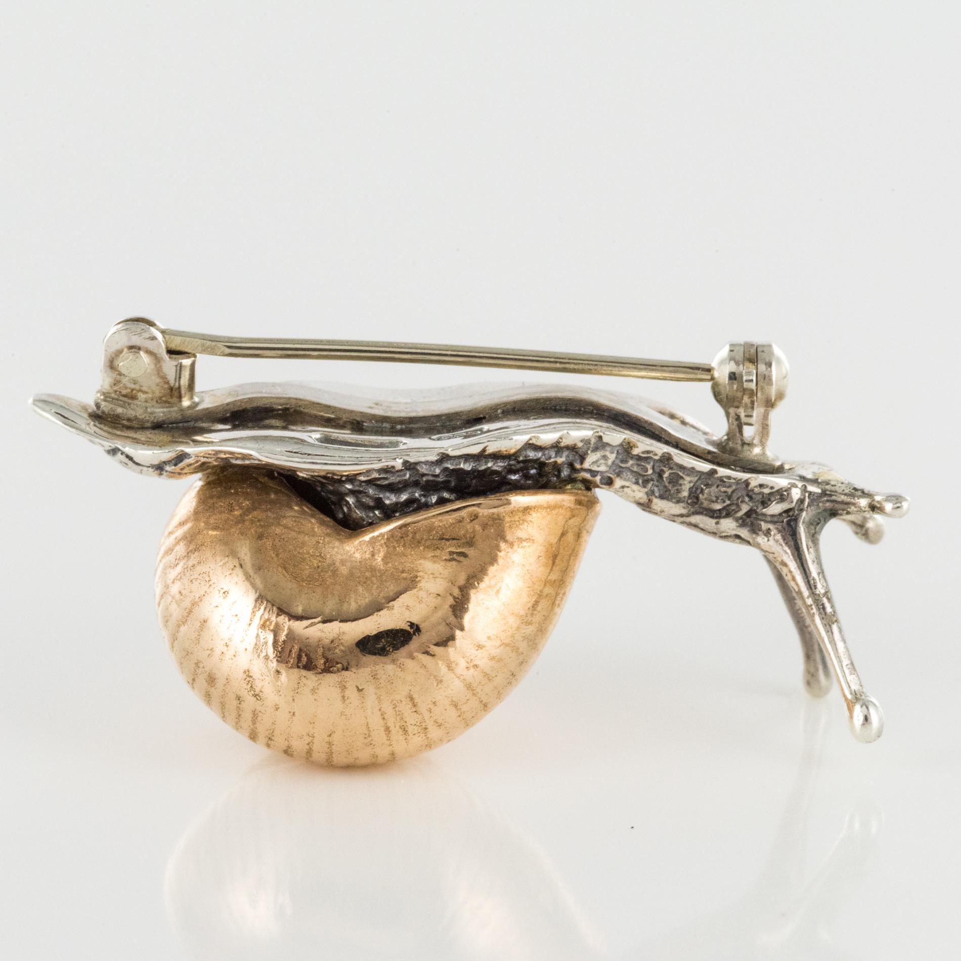 1960s Retro Silver Vermeil Snail Brooch 10