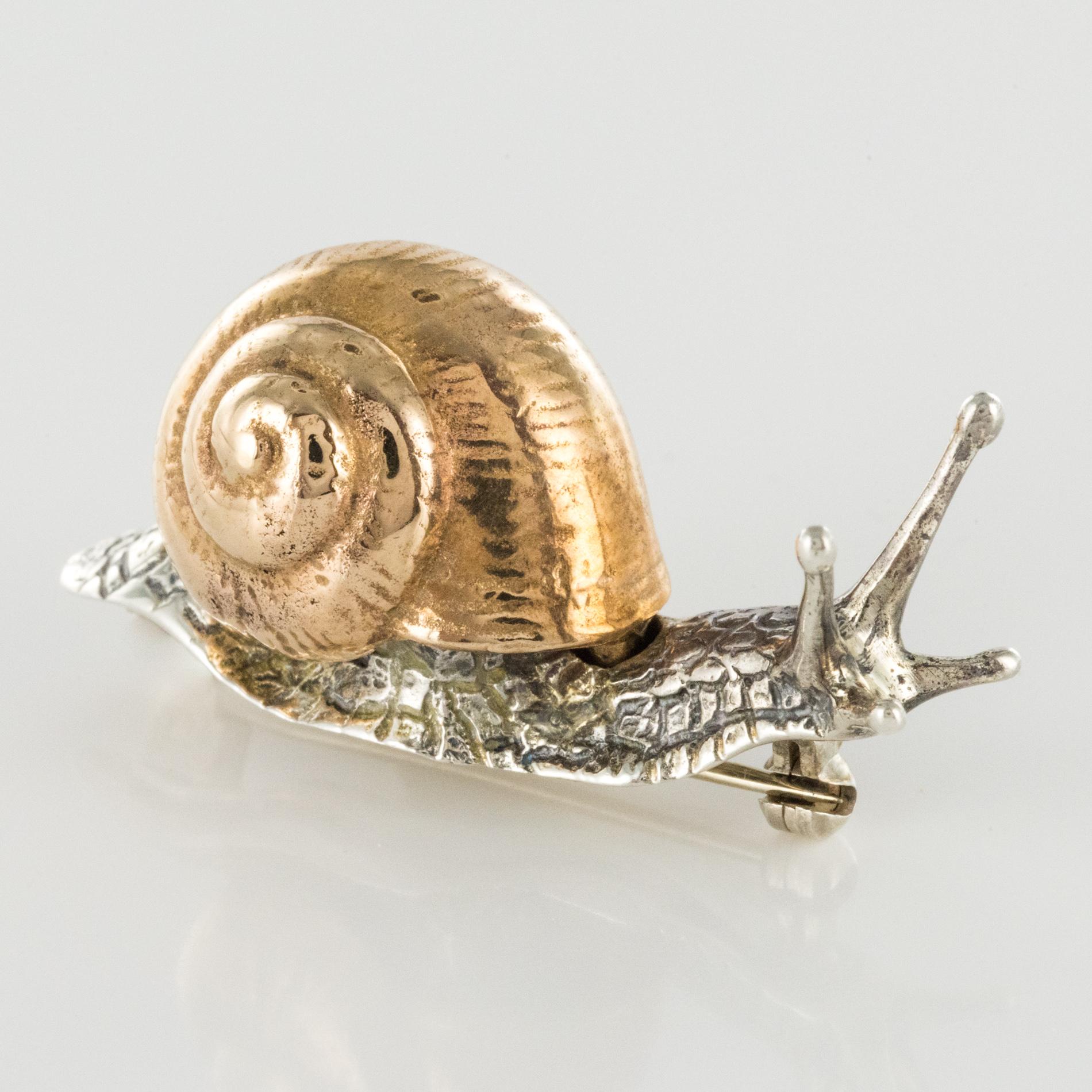 1960s Retro Silver Vermeil Snail Brooch 11