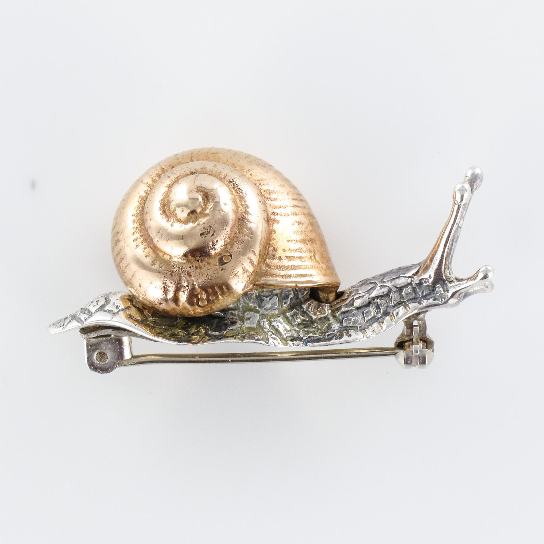 1960s Retro Silver Vermeil Snail Brooch 12