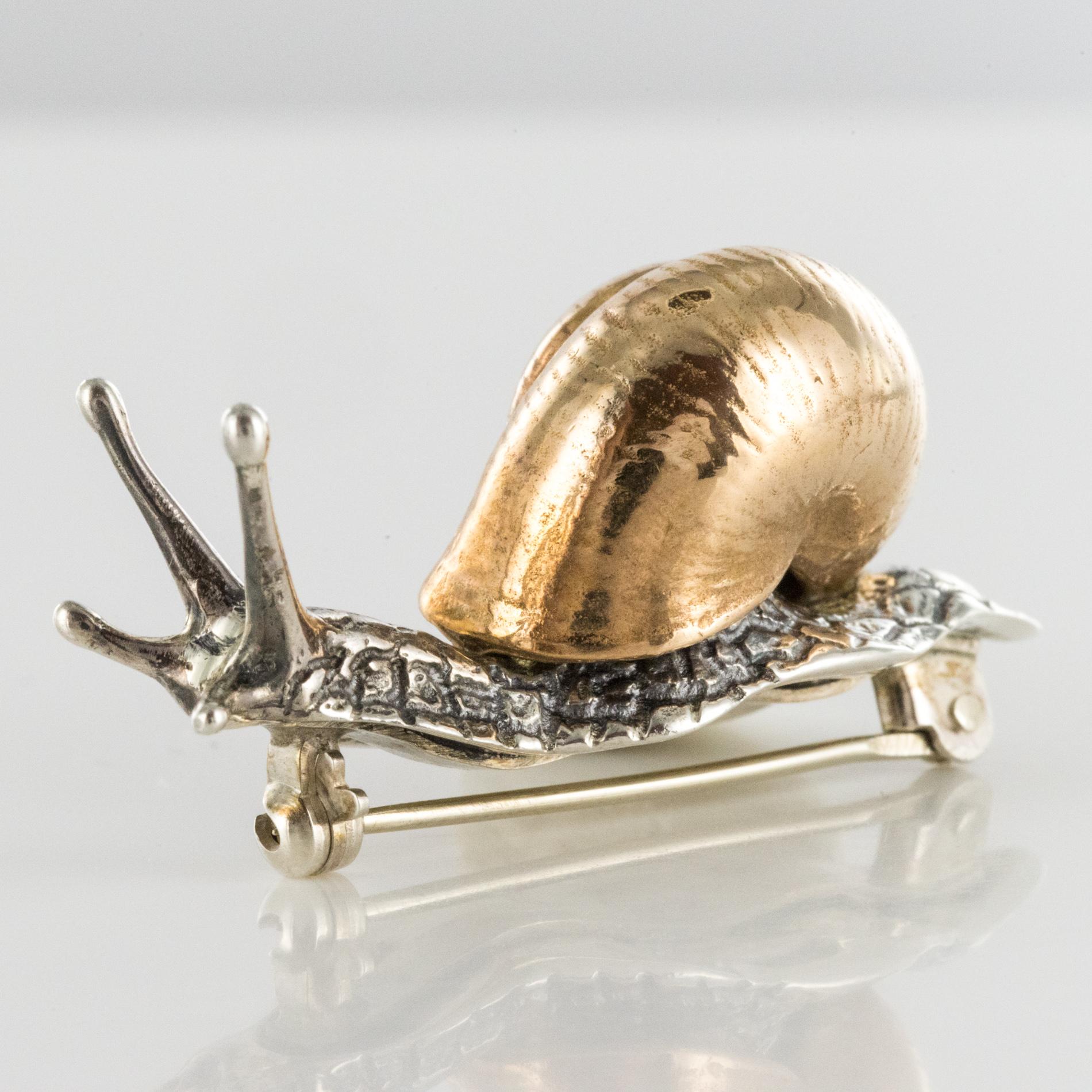 1960s Retro Silver Vermeil Snail Brooch 2