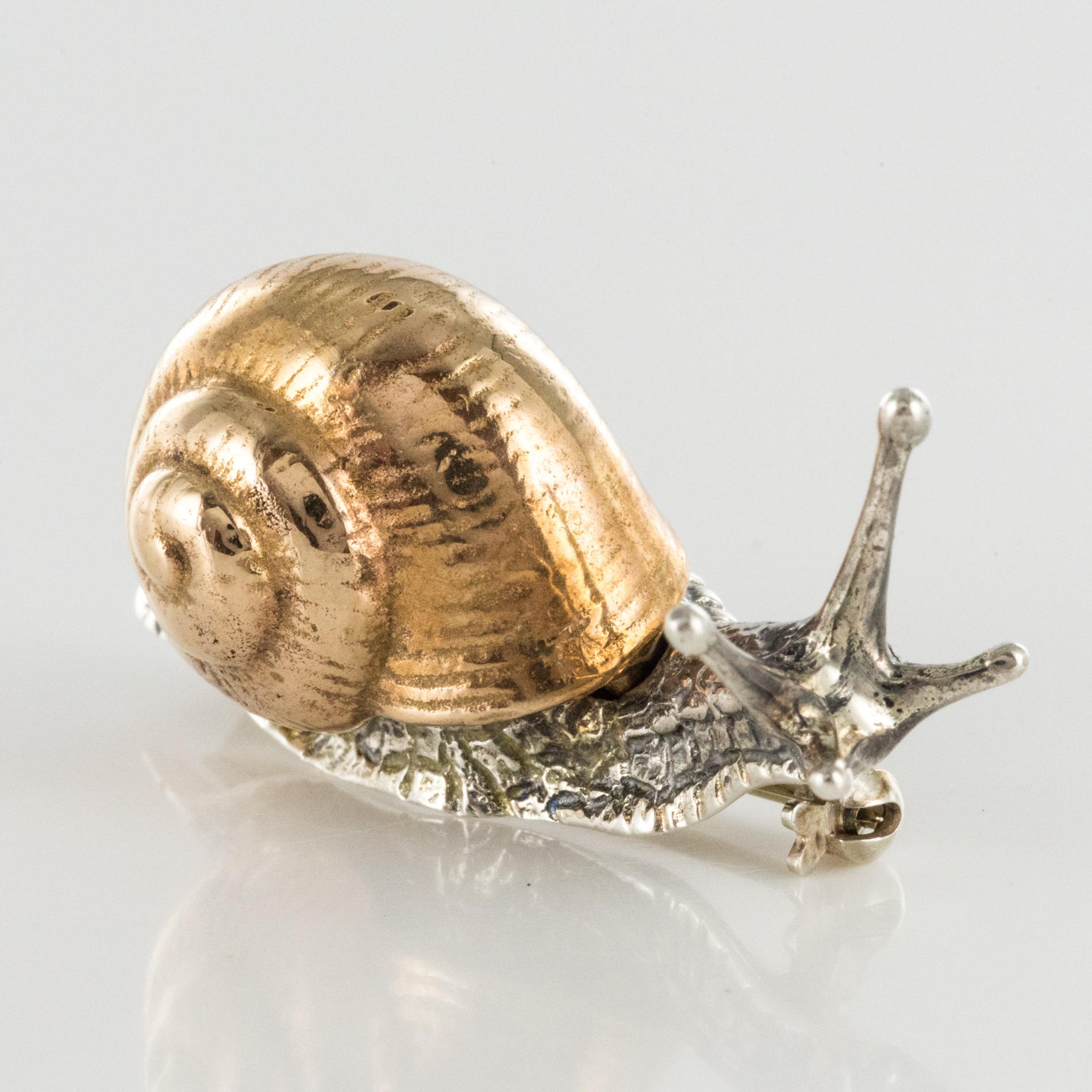 1960s Retro Silver Vermeil Snail Brooch 3