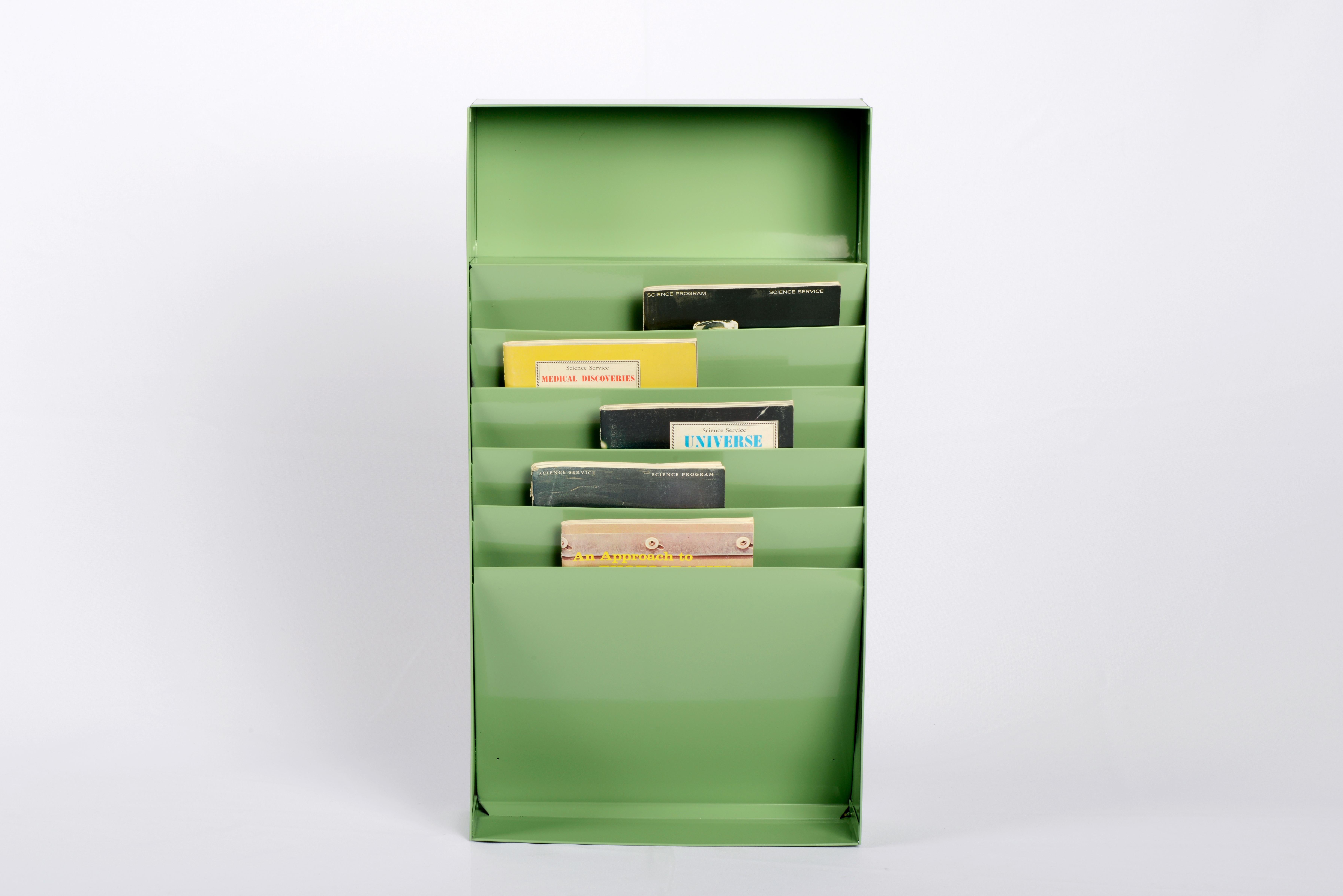 Powder-Coated 1960s Retro Steel File Holder or Magazine Rack, Refinished in Mint Green