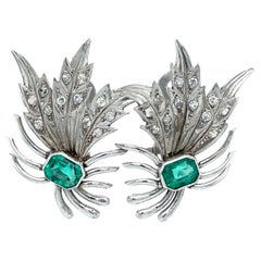 1960s Retro Style Earrings with Emeralds in 18 Karat White Gold