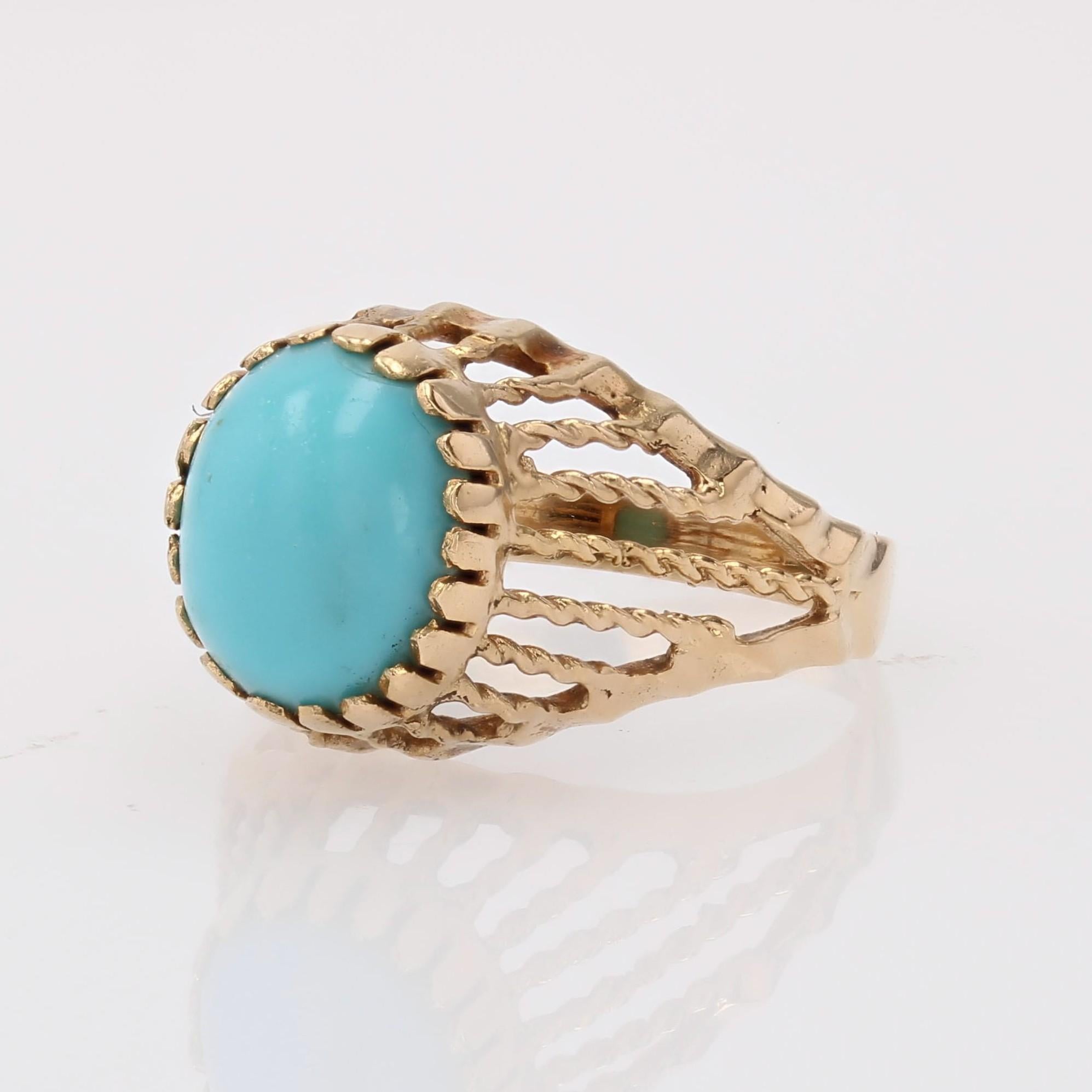 1960s Retro Turquoise Color Stone 18 Karat Rose Gold Domed Ring Bon état - En vente à Poitiers, FR