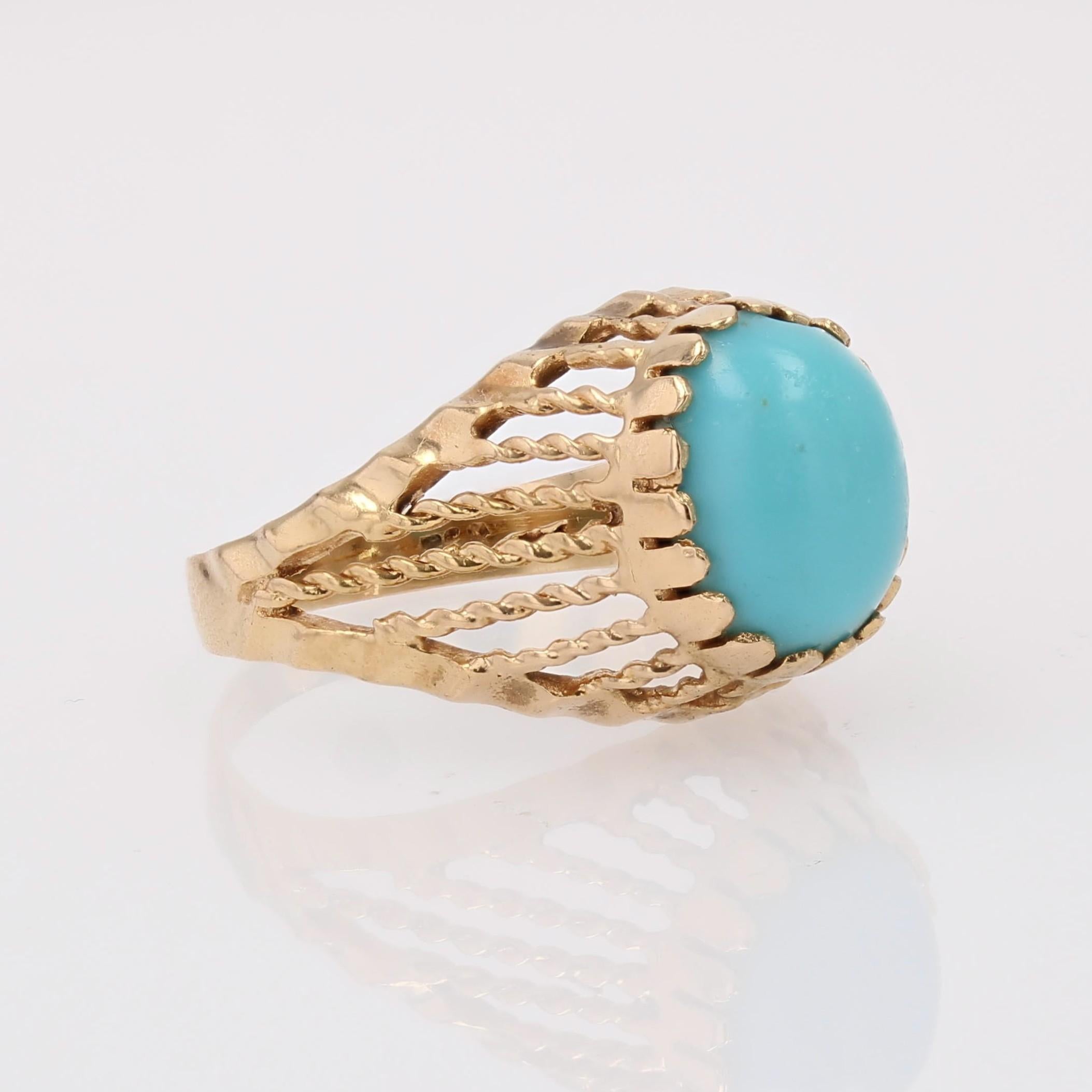 1960s Retro Turquoise Color Stone 18 Karat Rose Gold Domed Ring Pour femmes en vente