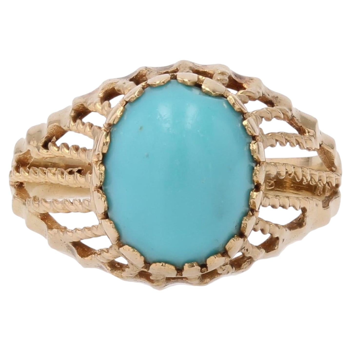 1960er Jahre Retro Türkis Farbe Stein 18 Karat Rose Gold gewölbten Ring im Angebot