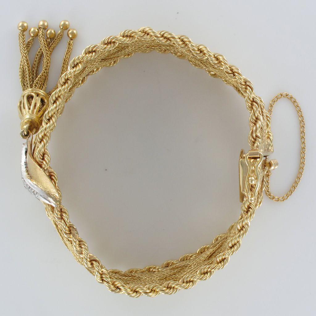 1960s Retro Yellow Gold Braid Diamonds Bracelet 7