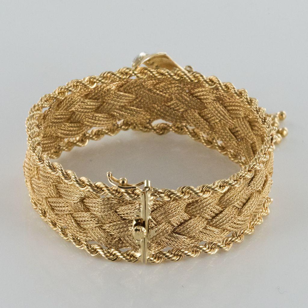 1960s Retro Yellow Gold Braid Diamonds Bracelet 10