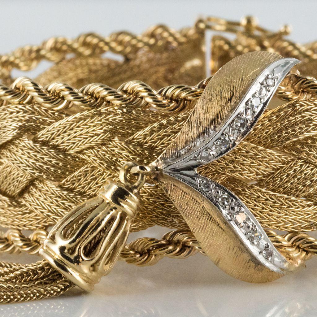 Women's 1960s Retro Yellow Gold Braid Diamonds Bracelet