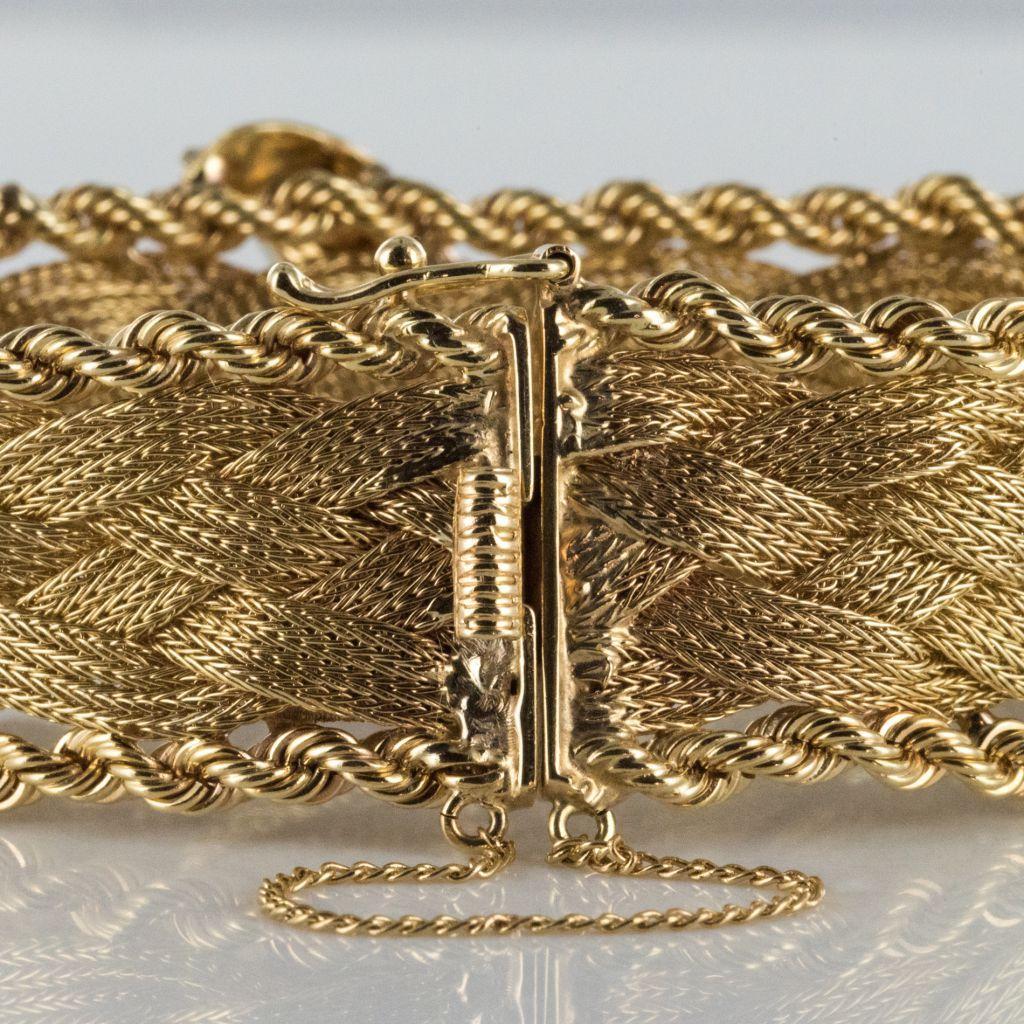 1960s Retro Yellow Gold Braid Diamonds Bracelet 2